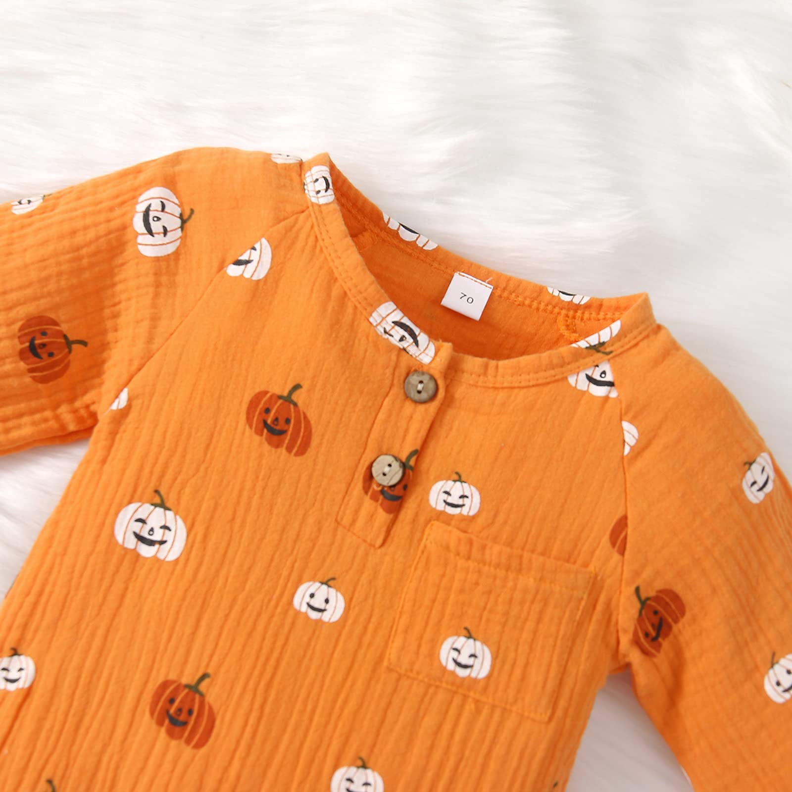 **Halloween Baby Outfits for Boys & Girls - Pumpkin Ghost Print Cotton Linen Romper with Long Sleeves | Newborn & Infant Costume for Trick-or-Treating & Photo Shoots**