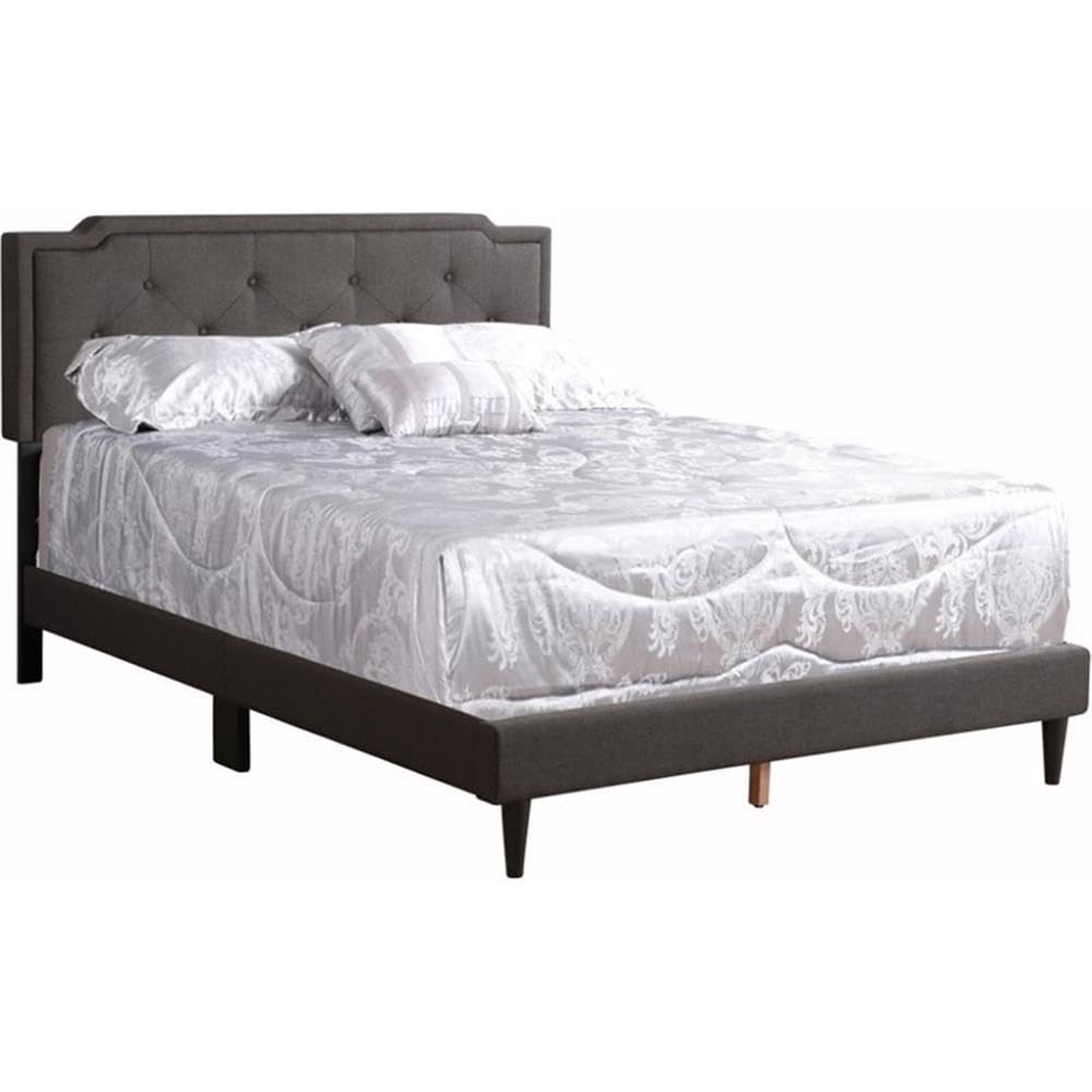 Deb Fabric Upholstered Queen Size Bed Frame in Black - Modern Upholstered Platform Bed with Headboard - Perfect for Master Bedroom, Guest Room & Apartment