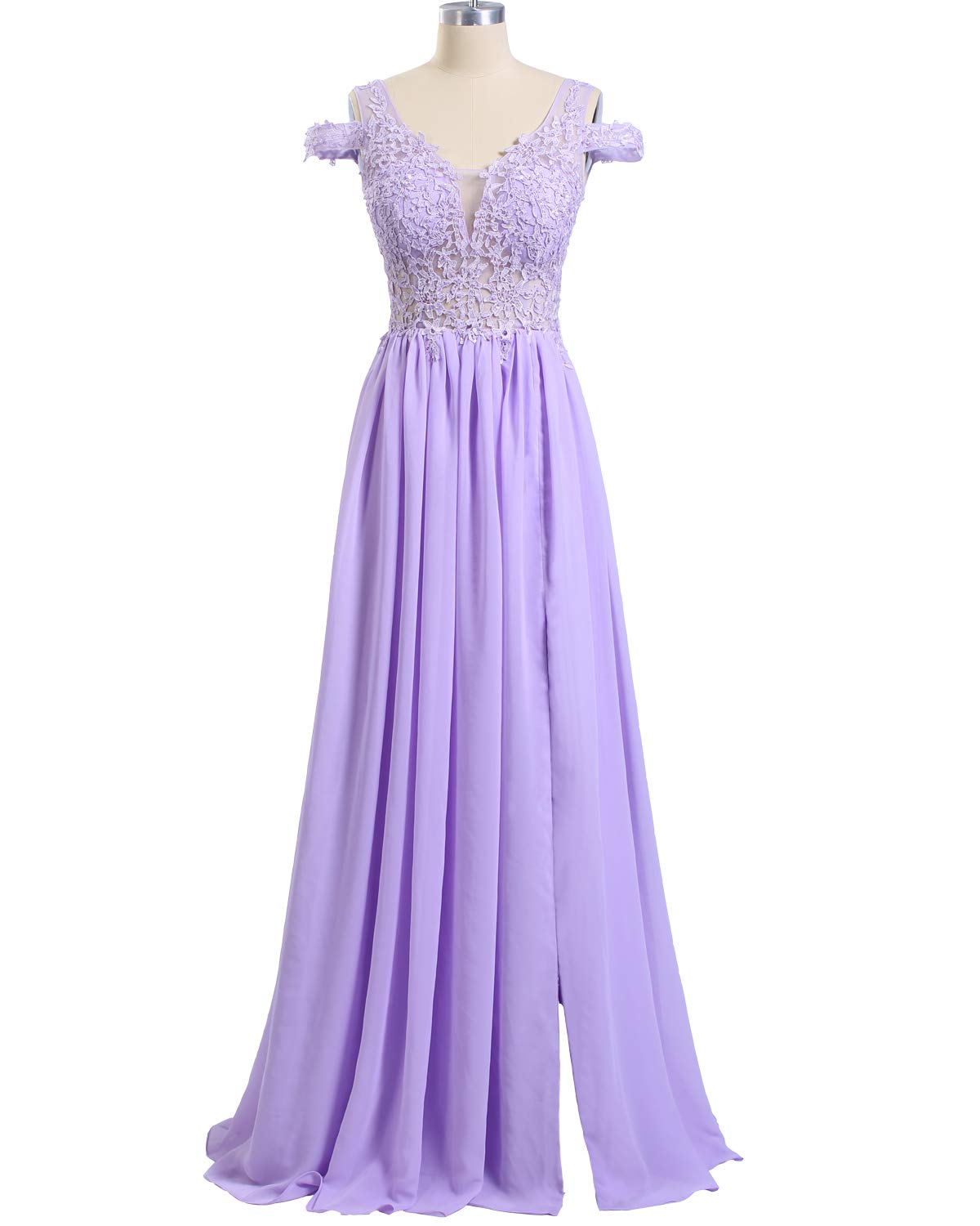 Elegant Women's Lace Appliqued Evening Gown with Side Split - A-Line Long Prom Dress for Formal Events, Weddings & Special Occasions