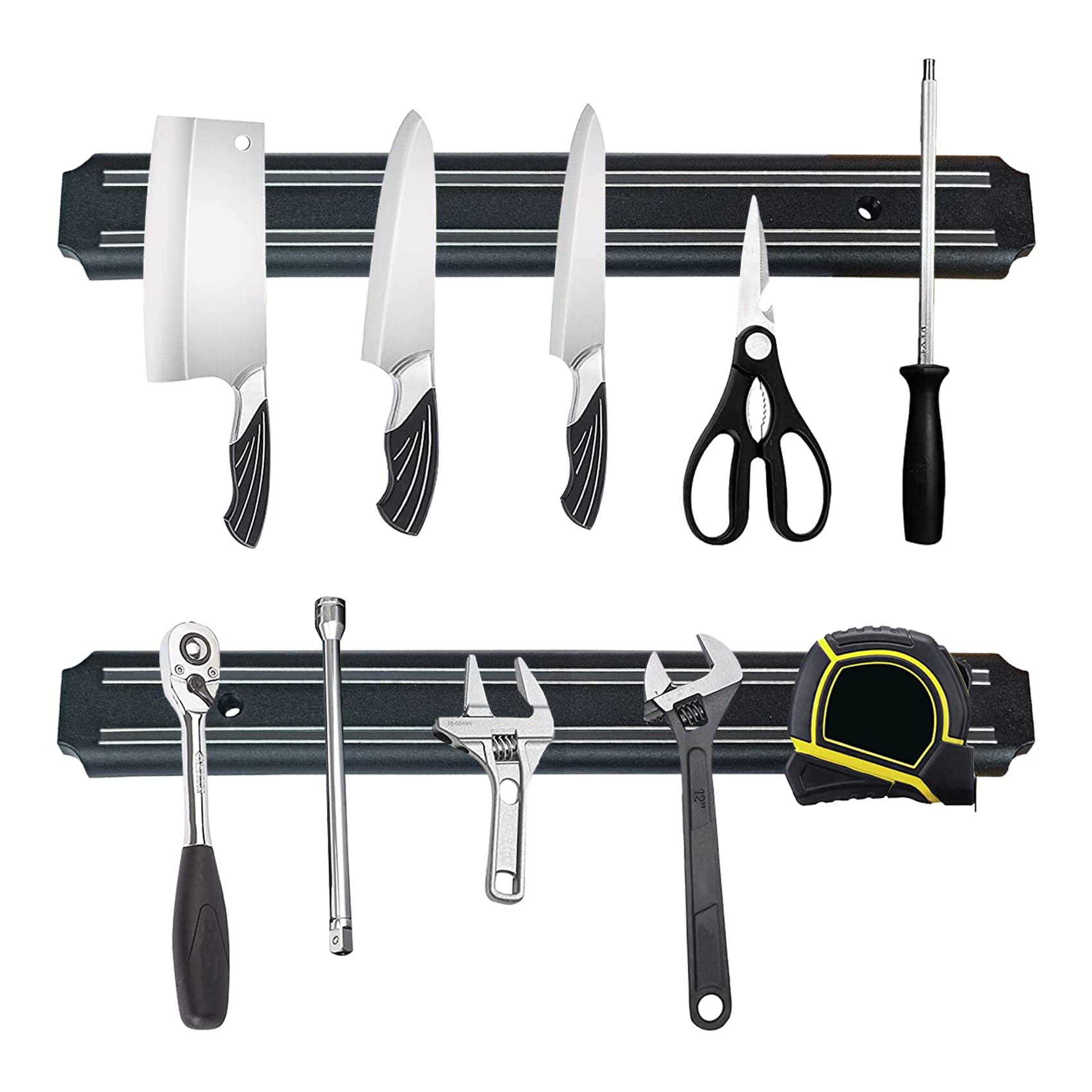 13 Inch 2 Pack Black Heavy Duty Magnetic Knife Holder - Rustproof Kitchen Knife Storage Strip for Chefs & Home Cooks - Perfect for Kitchen Counter, Garage Workshop & Restaurant Use (13x2, Black)
