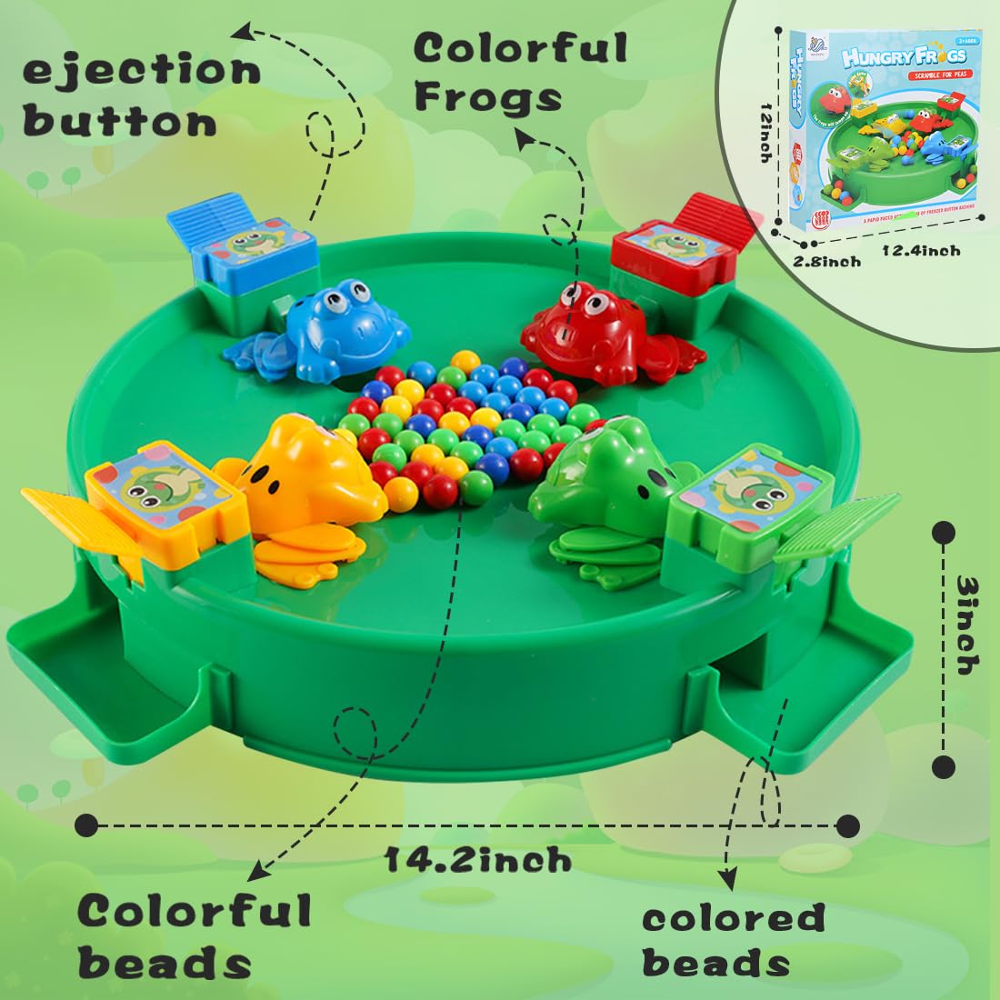 Hungry Frog Board Game - Fast Reflex & Fine Motor Skill Toy for Kids & Adults | Classic Plastic Bead Feeding Game for 2-4 Players | Preschool Learning, Family Game Night & Party Entertainment