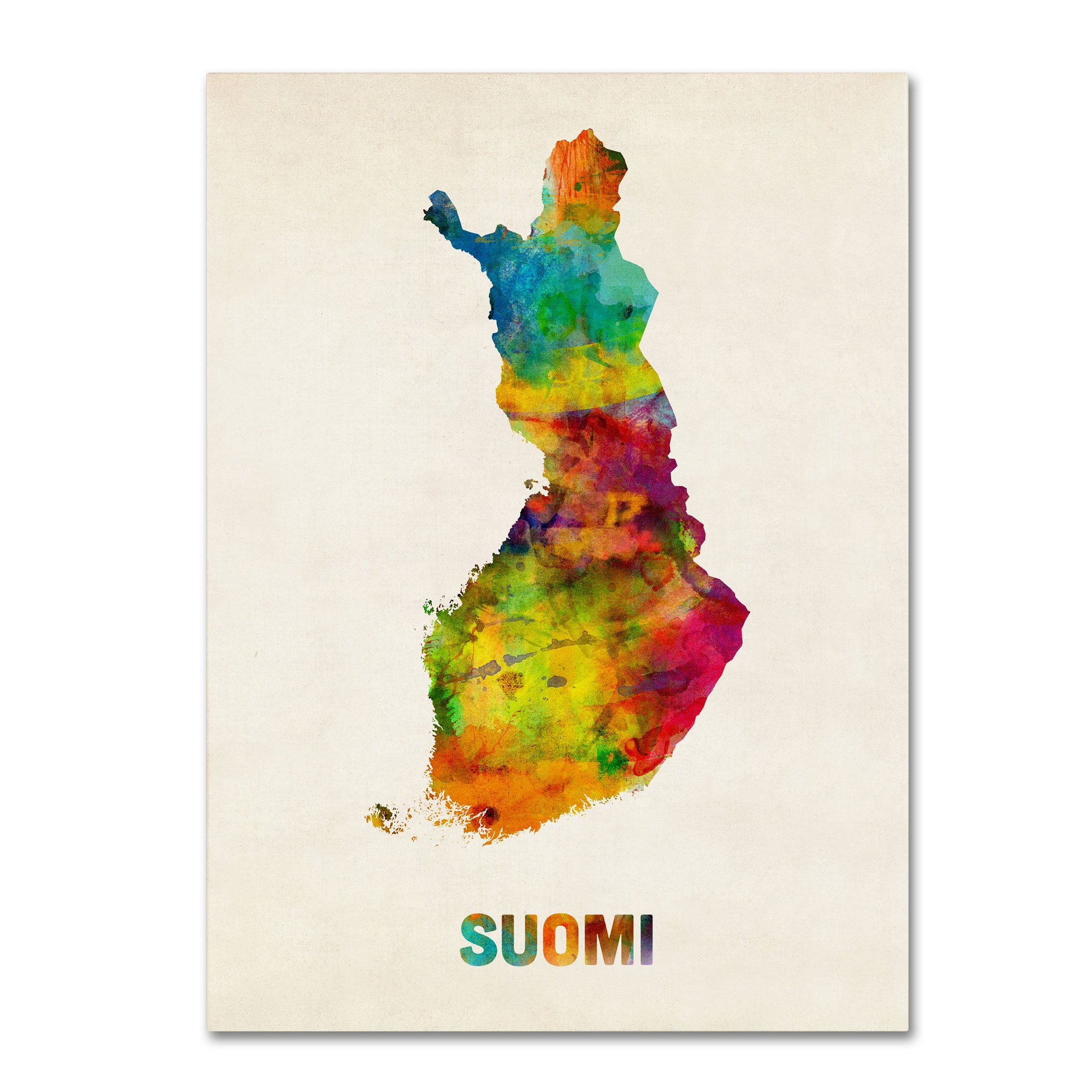 Michael Tompsett Finland Watercolor Map 'Suomi' Art Print - 14x19 Inch Scandinavian Wall Decor for Home & Office | Nordic Map Painting, Gift for Travel Lovers