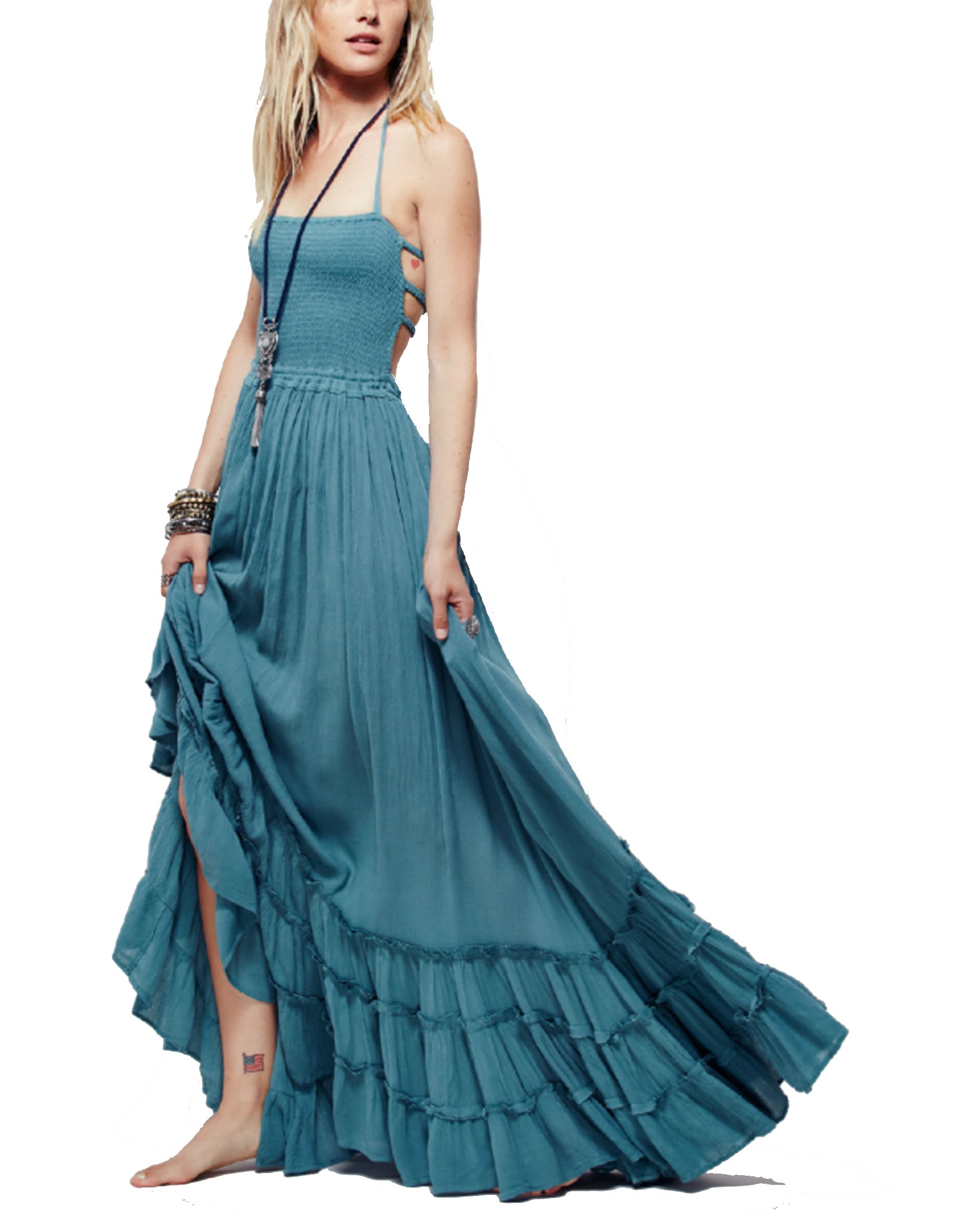Women's Sexy Sleeveless Long Beach Dress - Boho Strapless Maxi Dress in Soft Cotton (5 Colors, Blue) | Perfect for Summer Vacations, Beach Weddings & Boho Fashion