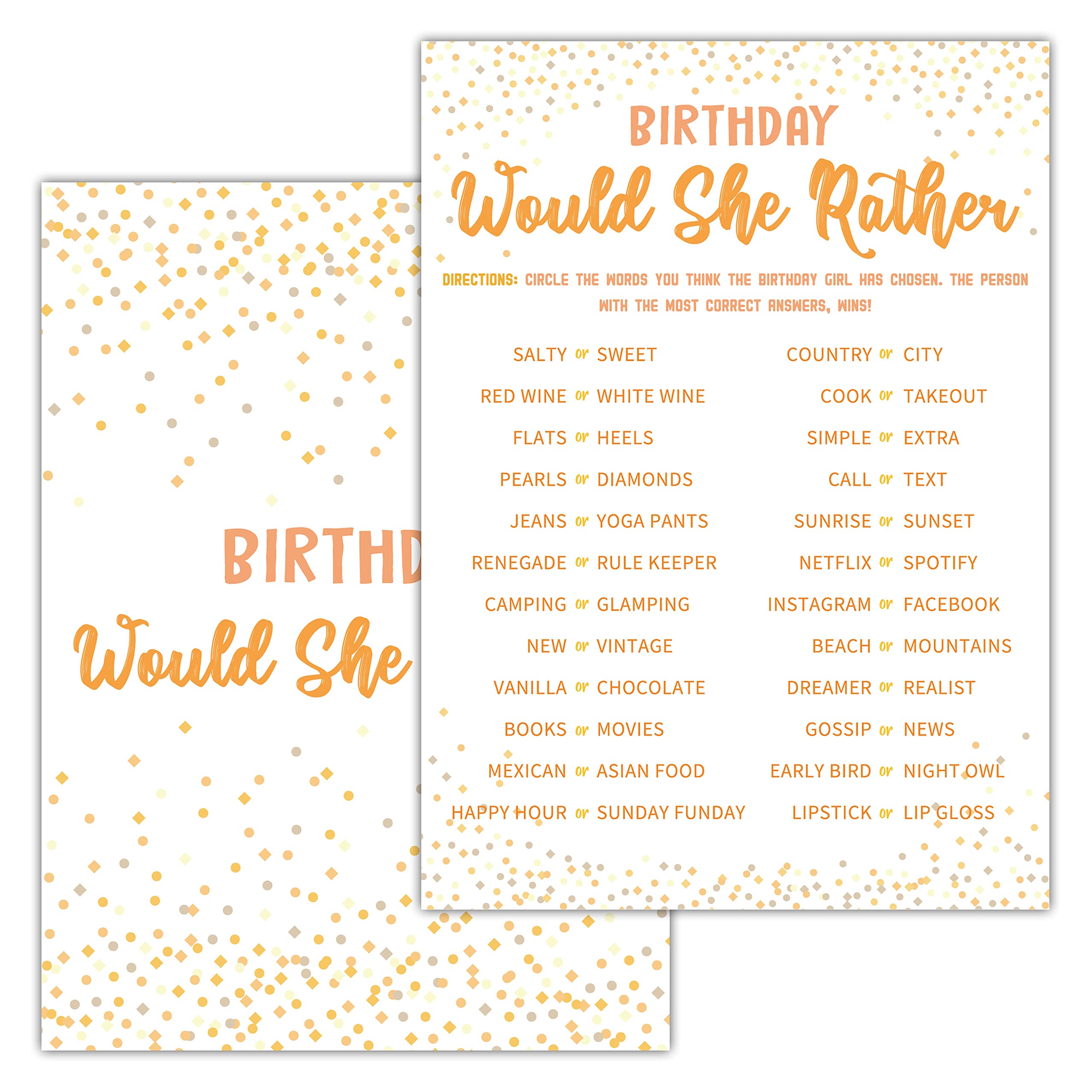 Would She Rather Birthday Game Cards - Fun Party Game for Teens & Kids - 30 Card Set - Perfect for Birthday Parties & Family Gatherings