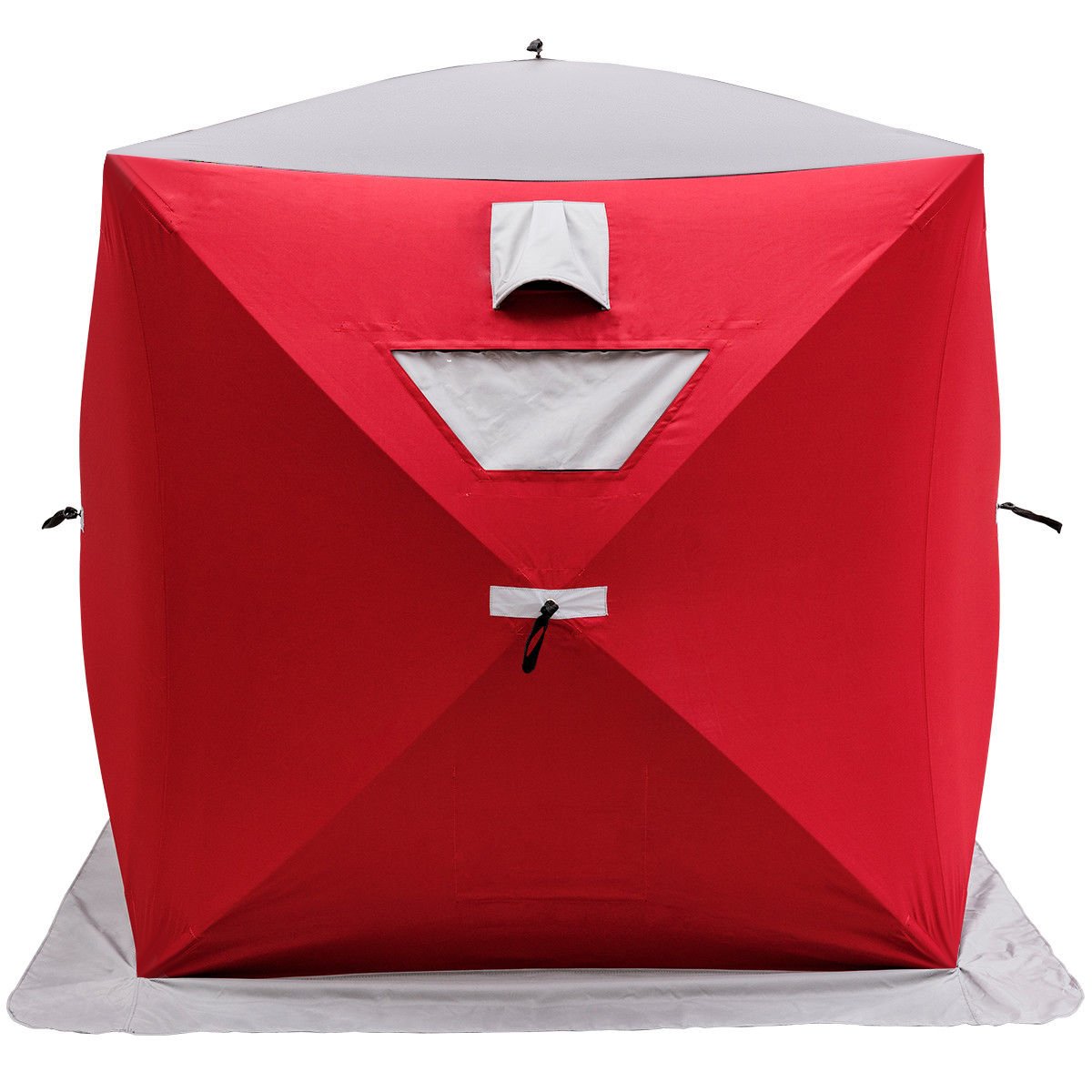 2/3/4/8 Person Ice Fishing Shelter Tent - 300D Oxford Fabric Portable Ice Fishing Shelter - Waterproof & Windproof for Winter Fishing - Perfect for Ice Fishing, Camping, and Outdoor Adventures (Red, 3-Person)