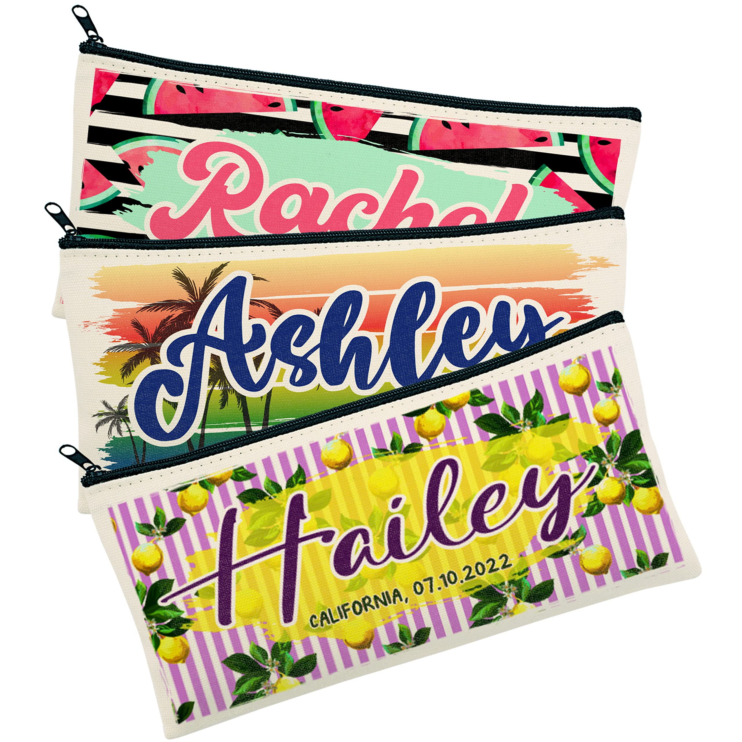 Custom Beach Canvas Makeup Bags for Women & Girls - 8 Unique Designs (Pineapple, Flamingo & More) - Personalized Cosmetic Pouch & Travel Organizer - Perfect Summer Gift, Vacation Essential & Daily Use Makeup Bag