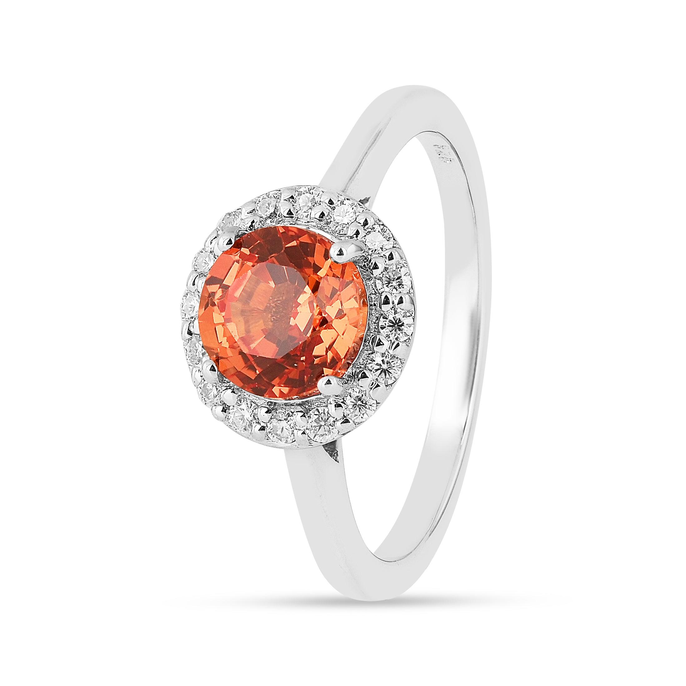 Exquisite Peach Sapphire Round Halo Engagement Ring - 14K Gold Vintage Wedding Band for Women, Perfect for Proposals, Anniversaries & Romantic Occasions