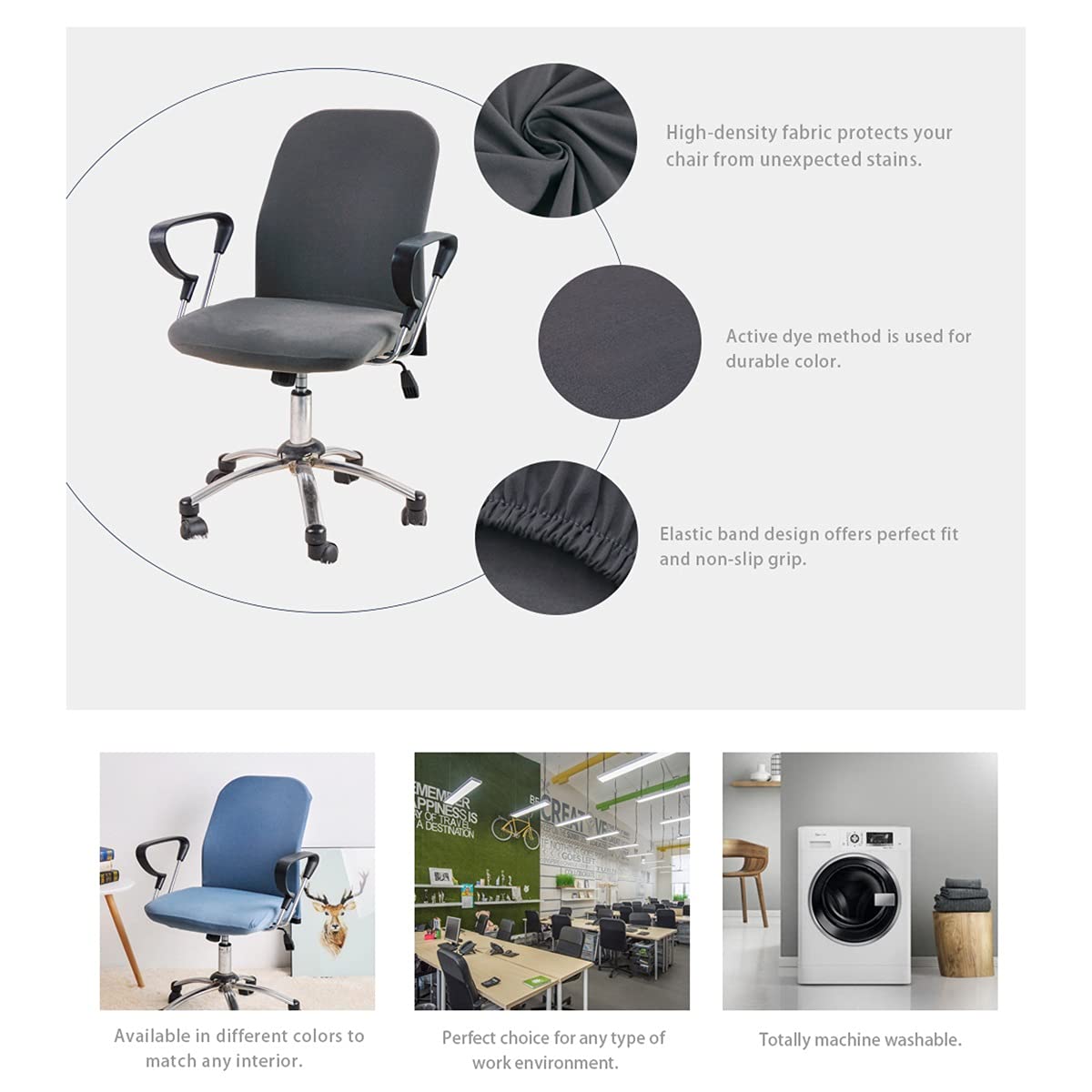 Stretchable Spandex Office Chair Covers - Washable Soft Removable 2-Piece Set for Computer Chairs, Home & Hotel Use - White | Perfect for Home Office, Conference Rooms & Guest Accommodations