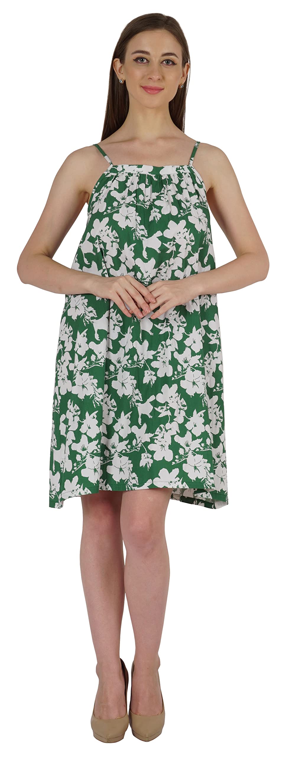 Bimba Women's Casual Floral Printed Spaghetti Strap Sundress - Short Summer Midi Dress for Beach, Vacation & Outdoor Activities