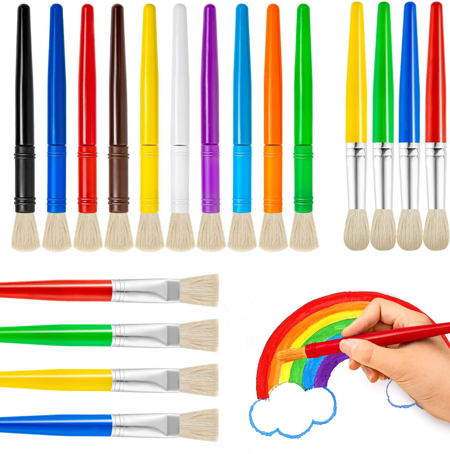 YGAOHF 18-Piece Kids Paint Brush Set - Round, Flat & Chubby Paintbrushes for Acrylic, Oil & Watercolor - Perfect for Preschool Art Projects, DIY Crafts & Home Painting Activities