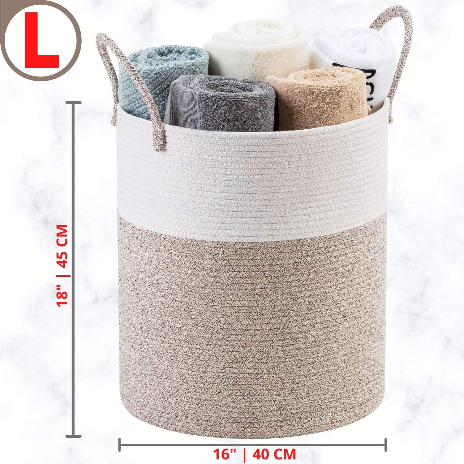 MINTWOOD Large Woven Cotton Rope Basket - 18x16 Inch Decorative Storage Organizer for Laundry, Blankets, Toys & Towels | Natural Light Brown Hamper for Bedroom, Living Room & Nursery Organization