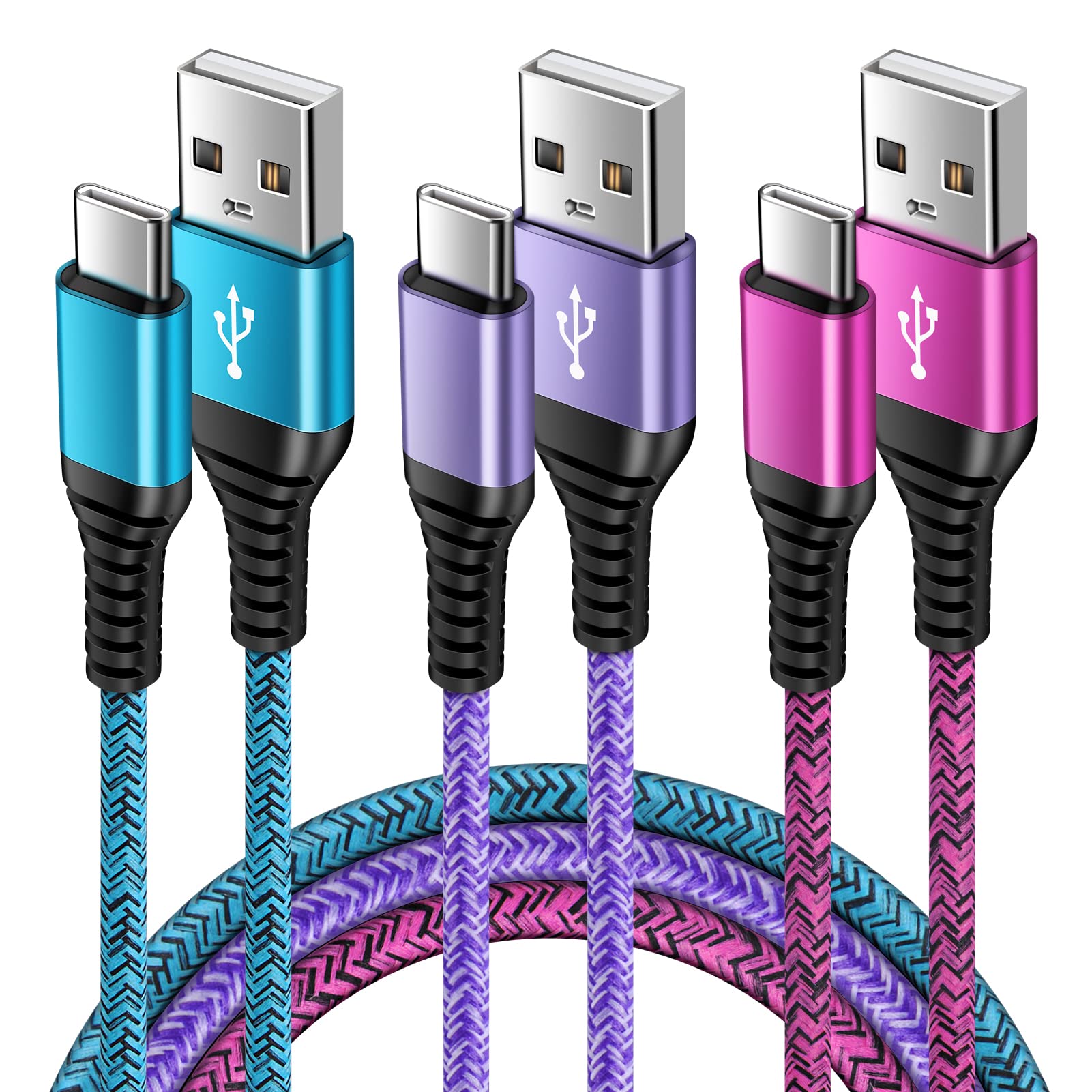 3-Pack USB C Fast Charger Cable 3FT/0.9M - Compatible with Samsung Galaxy S25/S24/S23/S22/S21/S20/A12/A13/A145G/A22/A33/A50/A52 & Huawei P40/P30/P20 Lite - High Speed Charging for Home, Office & Travel