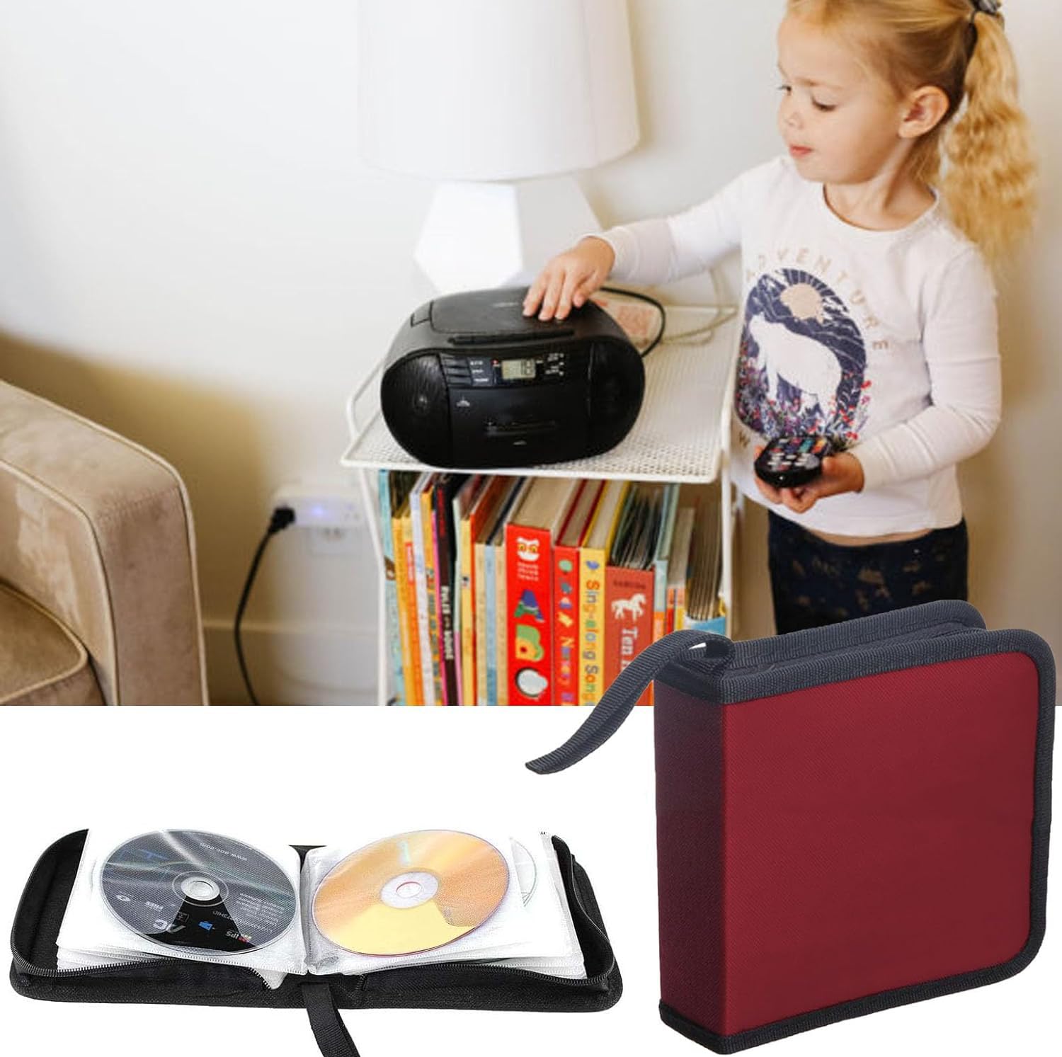 Red CD DVD Storage Bag - Holds 40 Discs, Portable Organizer for Car & Home - Perfect for Travel, Music Lovers & Office Use