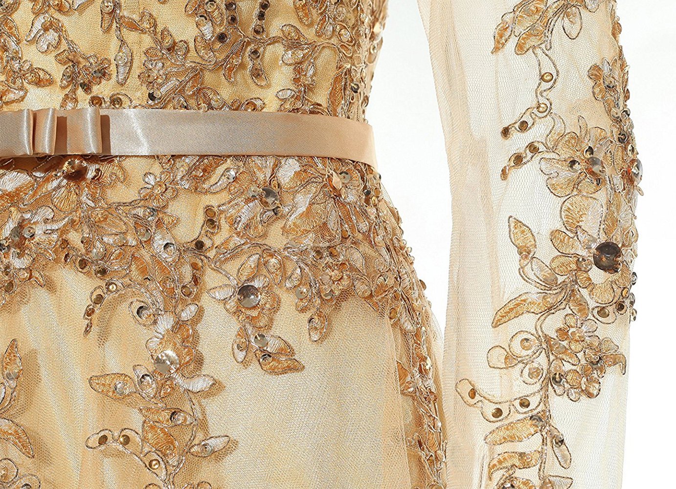 Honeydress Women's Vintage Beaded Embroidery Bow Tie Waistband Evening Gown - Perfect for Cocktail Parties, Prom, Wedding & Formal Events