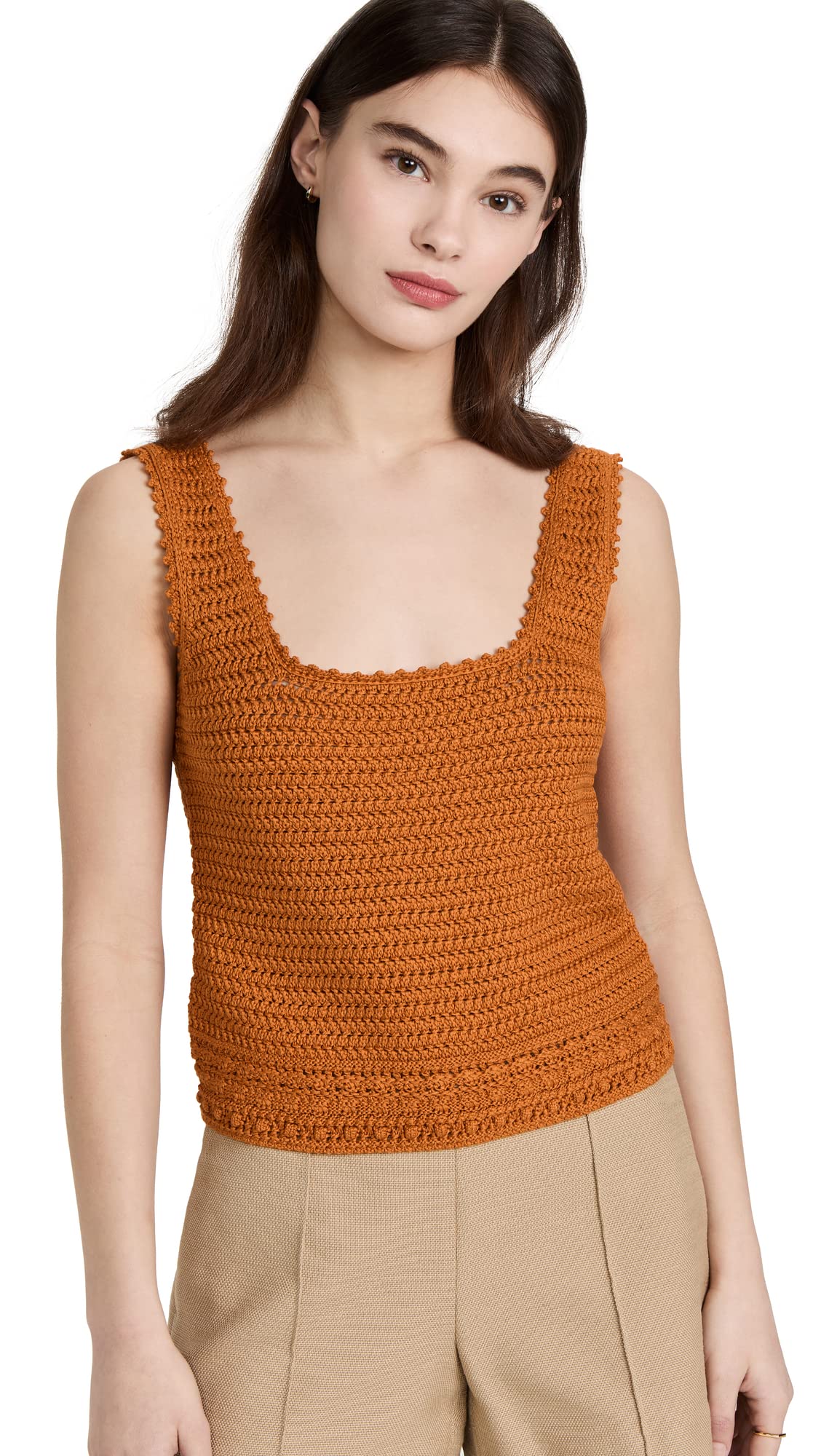 Vince Women's Crochet Square Neck Tank Top - Summer Boho Beachwear & Casual Outfit Essential