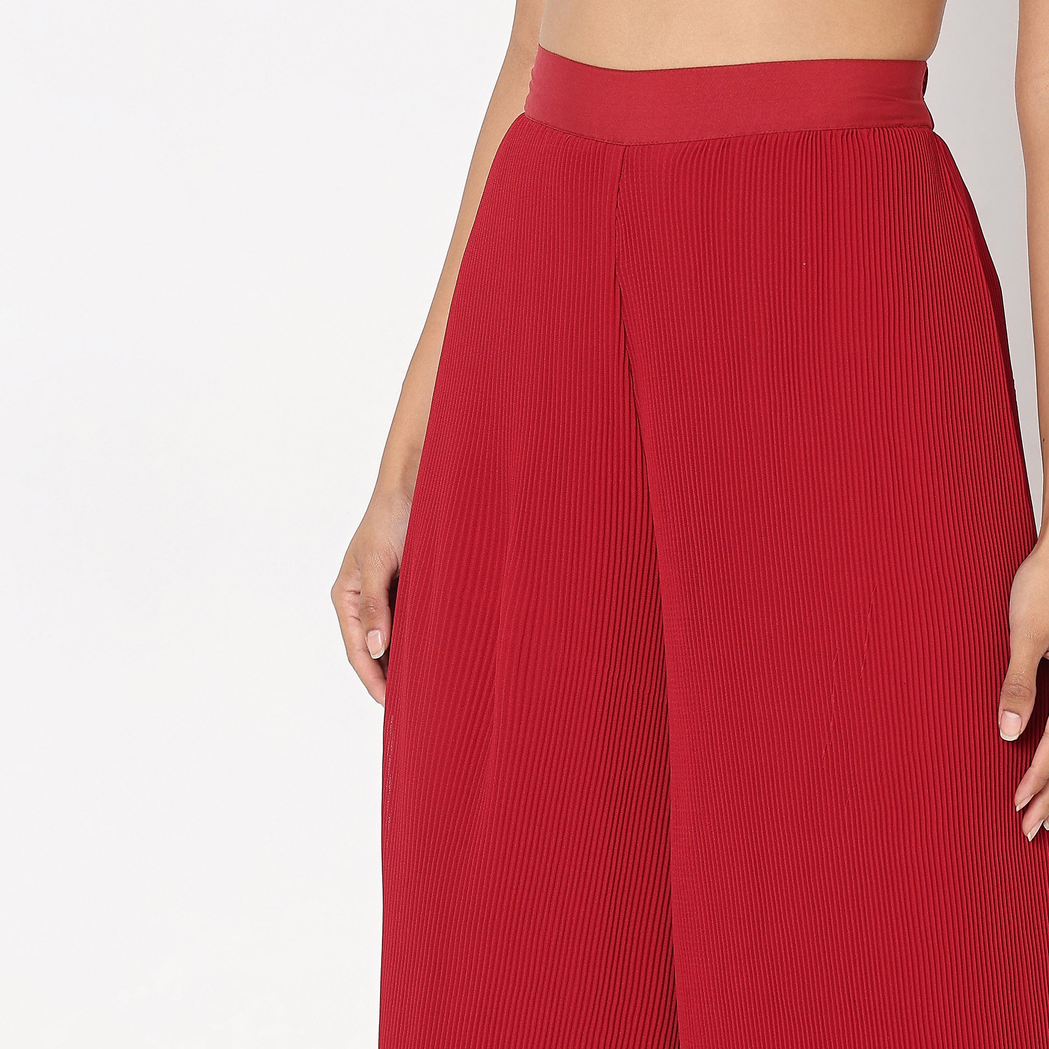 Flare Fit Solid Mid Rise Palazzo Pants for Women - Comfortable Stretchy Wide Leg Trousers for Work, Office & Casual Wear