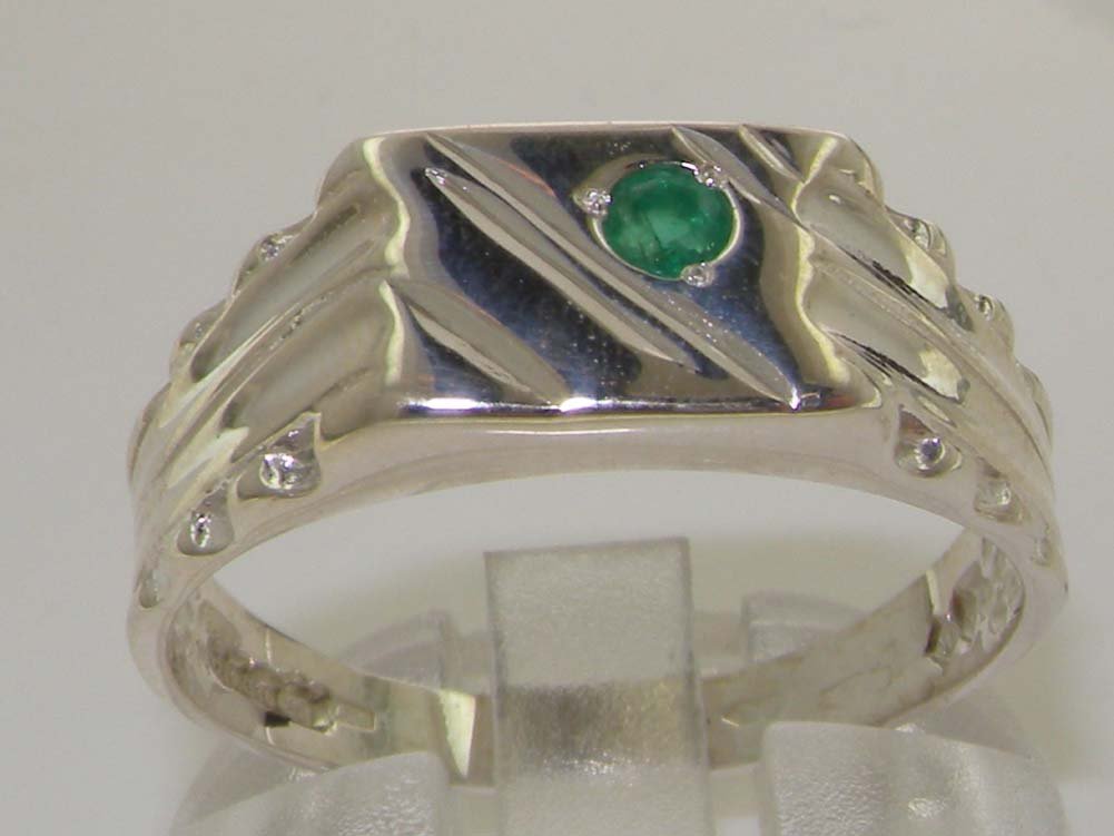 925 Sterling Silver Real Genuine Emerald Men's Signet Ring for Anniversary, Wedding, Gift - Classic Elegant Jewelry for Special Occasions & Everyday Wear