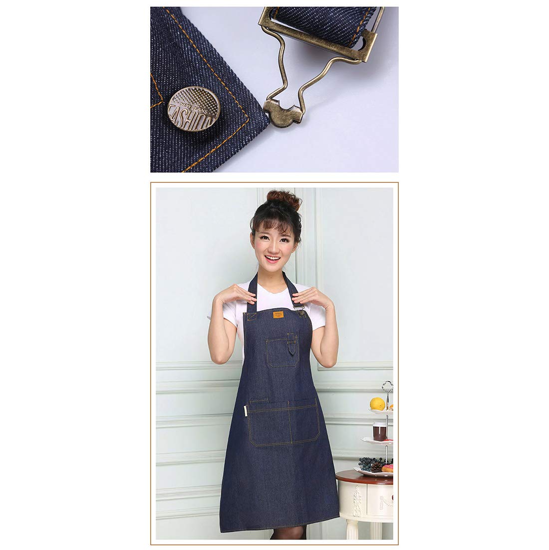Premium Denim Chef Apron for Cooking & Baking - Adjustable Strap with 2 Pockets - Ideal for BBQ, Grilling & Home Kitchen Use
