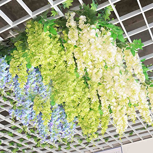 3.18 Feet Artificial Silk Wisteria Vine Hanging Flowers - 6 Pack Green Rattan Silk Wedding Decor for Home, Garden & Party Decoration