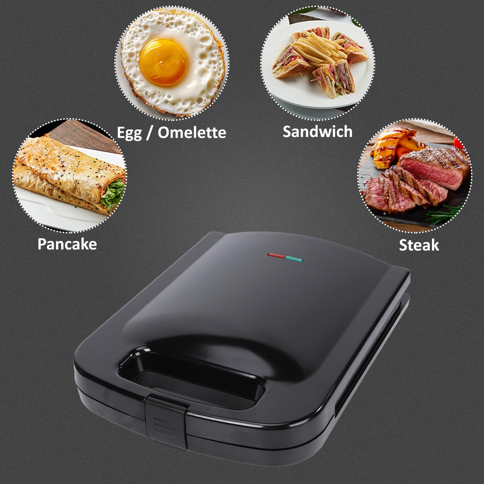 Dual-Sided Sandwich Maker Press with Non-Stick Plates & Indicator Lights - 1400W Electric Grill for French Toast, Omelets, Grilled Cheese & Panini - Perfect for Breakfast, Lunch & Quick Meals at Home or Office (H301)
