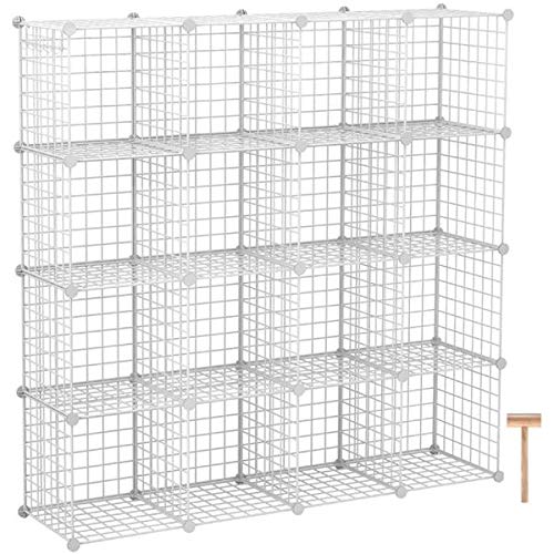 AUTOKOLA 16-Cube Metal Grid Storage Organizer - Modular Wire Cube Shelves, Multifunctional Bookcase & Cubbies for Home, Office, Dorm - Perfect for Organizing Toys, Books, Clothes & Office Supplies