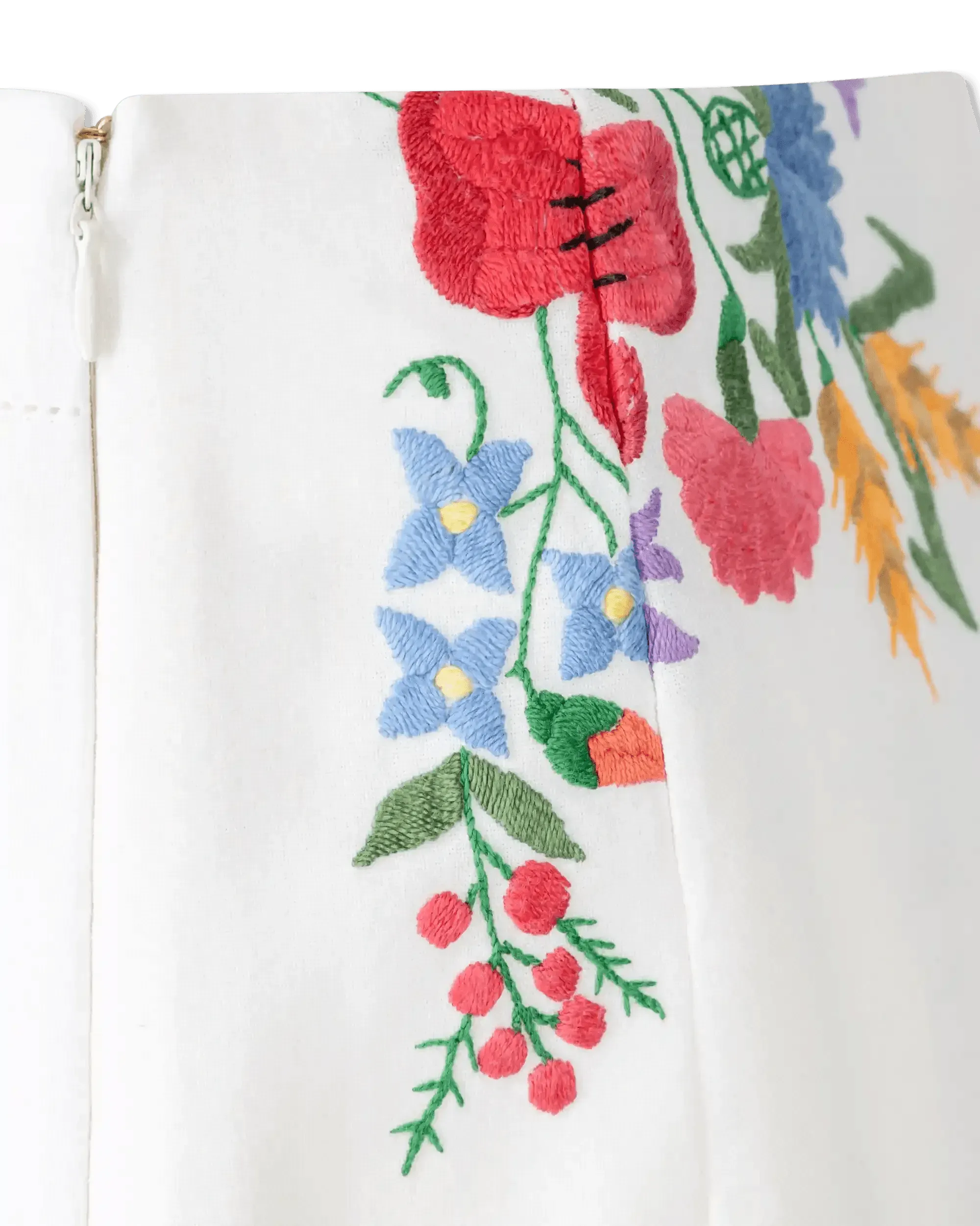 Embroidered Linen Slit Skirt for Women - High Waist Boho Maxi Skirt with Side Slit | Perfect for Summer, Beach, Vacations & Boho Fashion Outfits
