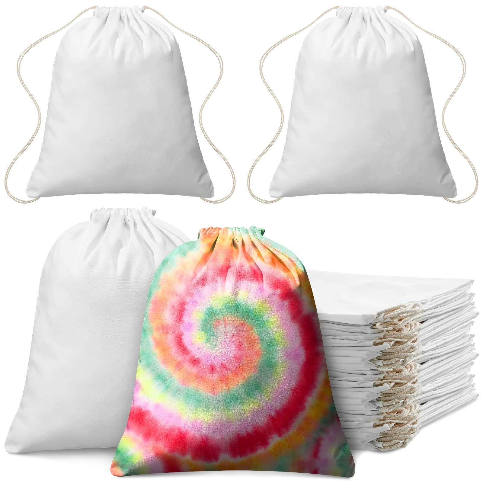 Saintrygo 100 Pcs Tie Dye Cotton Drawstring Bags - Sublimation Blank Backpack & Tote for DIY Tie Dye Projects - Perfect for Parties, Festivals & Arts & Crafts