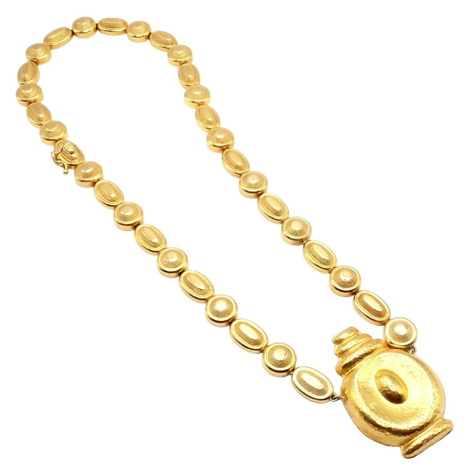 Vintage Estate Ilias Lalaounis 18k Yellow Gold Hammered Vase Necklace - Elegant Jewelry for Weddings, Parties & Special Occasions