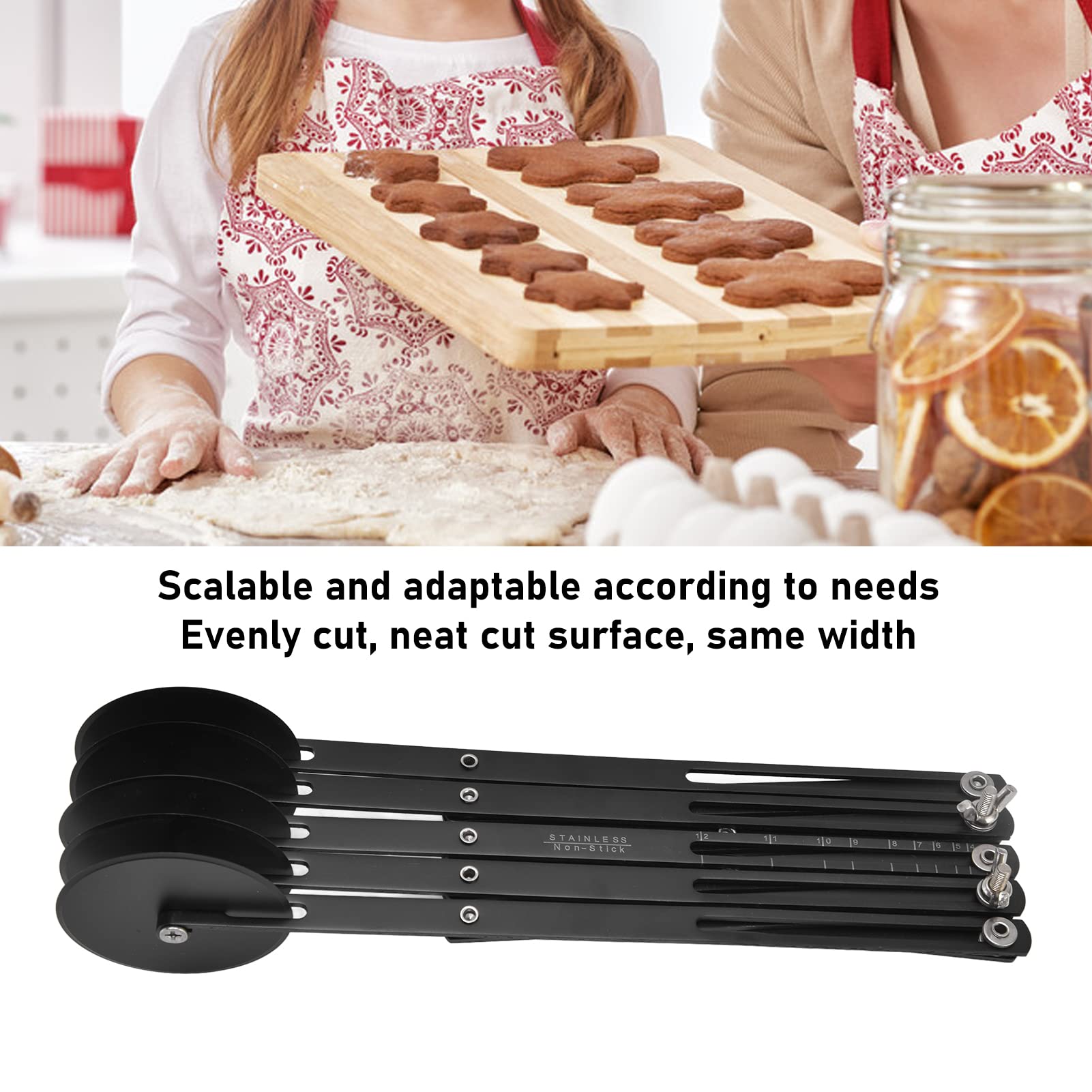 Adjustable Stainless Steel Pastry Cutter - 5-Wheel Pizza Dough Divider & Cookie Dough Roller - Non-Stick Expandable Baking Tool for Perfect Pies, Cookies & Pastries - Ideal for Home Bakers & Professional Kitchens