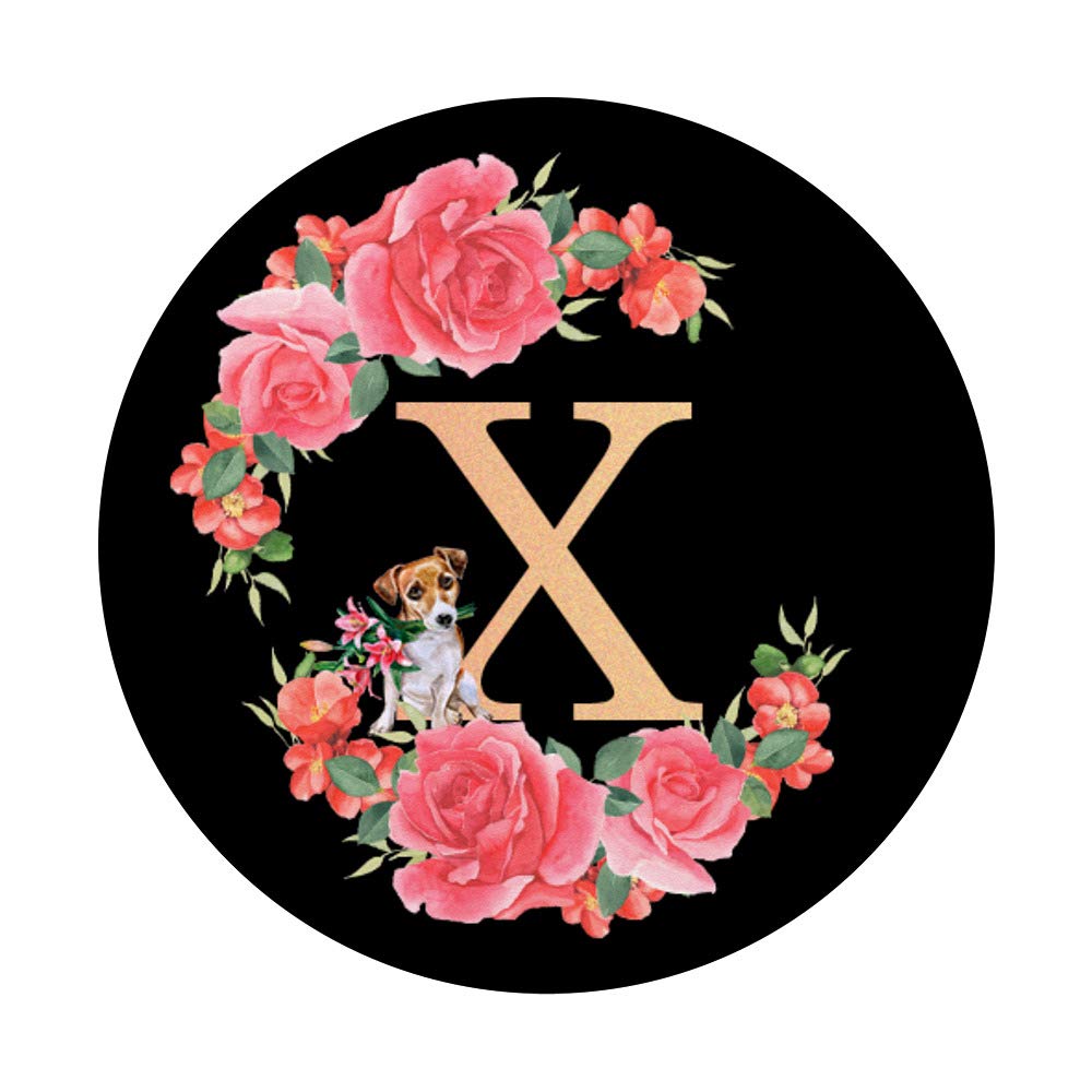 Jack Russell Monogram X Initial Letter Floral Rose Pink Dog Collar - Personalized Pet Accessories for Small Dogs, Perfect for Walks & Photo Shoots