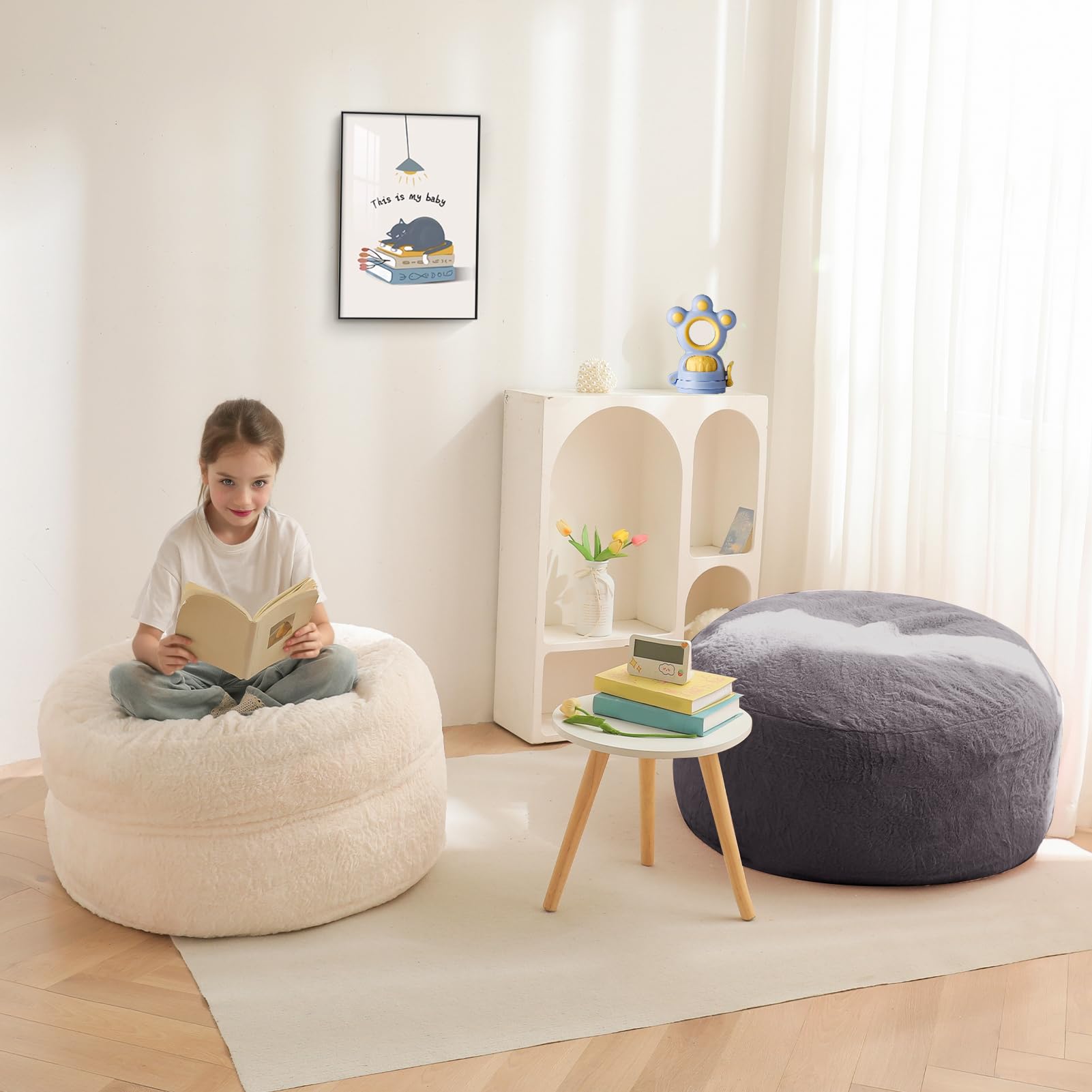 MAXYOYO Kids Bean Bag Chair Bed - Convertible Lazy Chair to Floor Mattress (Dark Grey) - Perfect for Playrooms, Dorm Rooms & Sleepovers