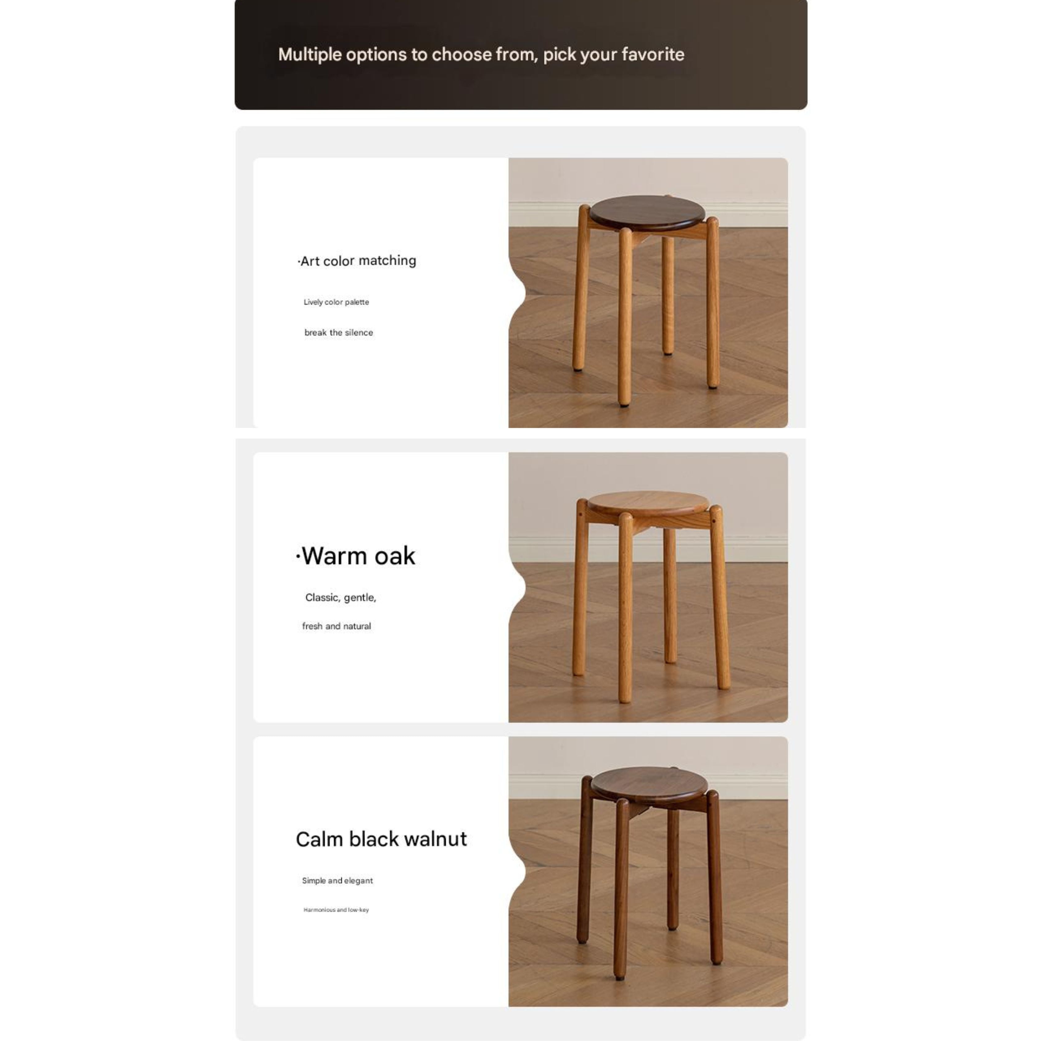 Premium Solid Wood Stackable Stool - Oak, Rubber, Ash, Cherry - Perfect for Home, Office, Kitchen & Outdoor Use