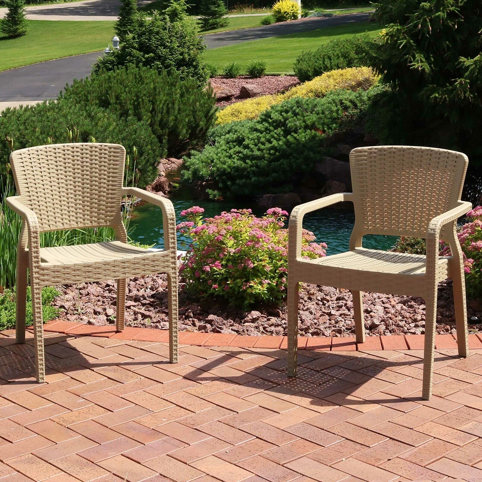 ALIDAM 4-Piece Stackable Patio Furniture Set - Light Brown Weather-Resistant Outdoor Chairs for Backyard, Porch, Garden - Indoor & Outdoor Use - Perfect for Relaxing, Entertaining, and Outdoor Dining