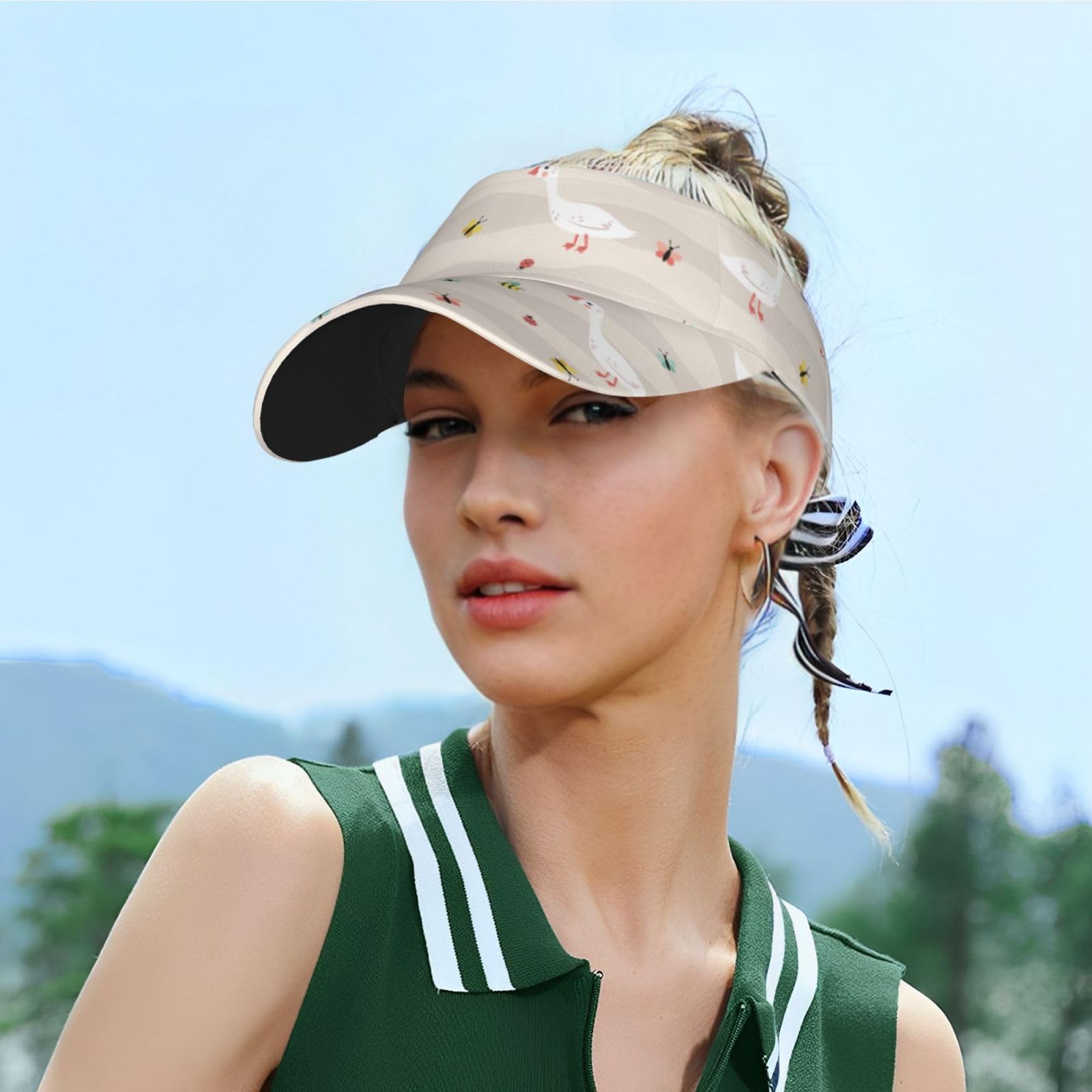 Pevtufa Geese & Floral Print Sun Visor Hat for Women & Men - UV Protection Sport Visor for Tennis, Golf, Running & Outdoor Activities