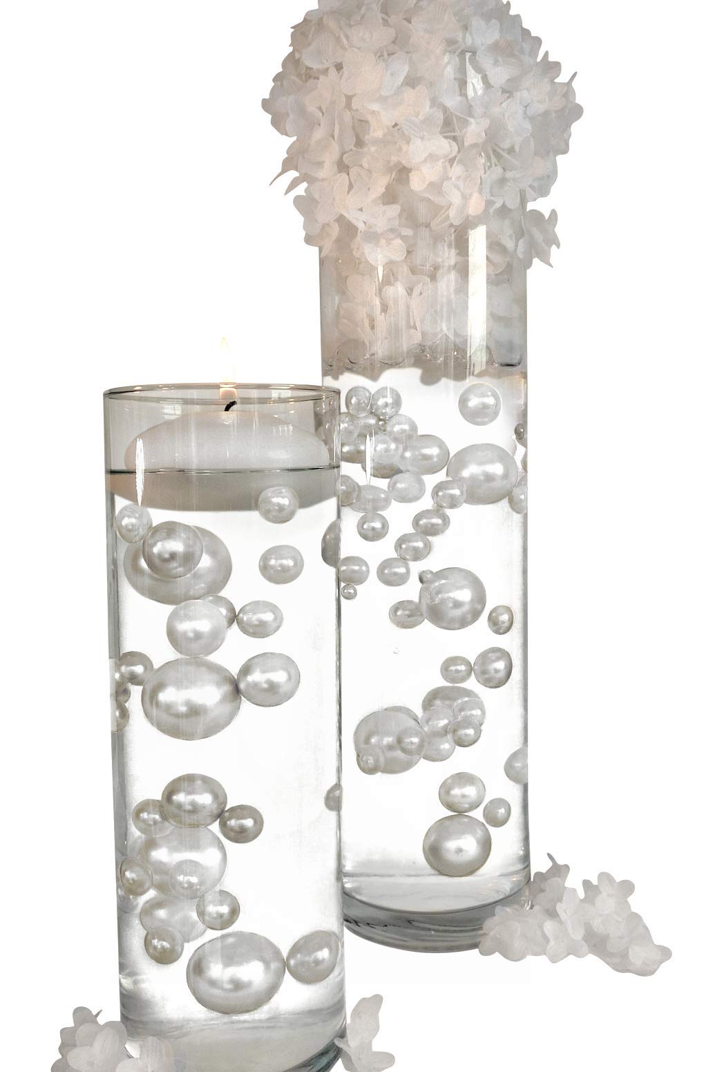 300 Floating White Pearls - Jumbo Size Pearls for Vases (Fills 4 Gallons) with Transparent Gel & Prep Bags + Warm White Submersible Fairy Lights - Perfect for Wedding Centerpieces, Home Decor, and Spa Relaxation