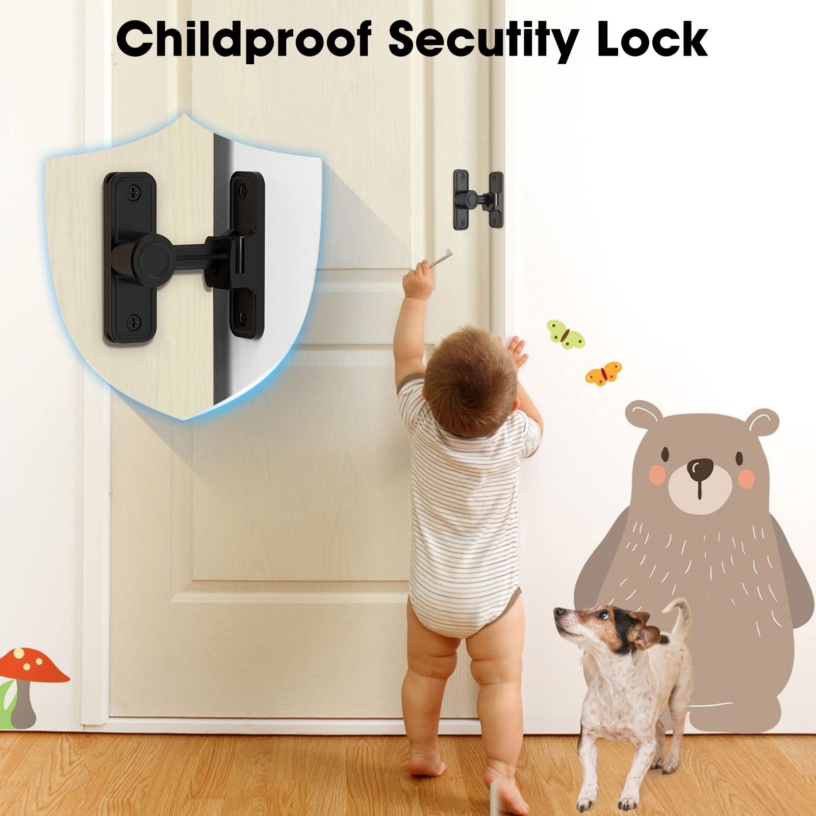 90 Degree Sliding Barn Door Lock Hardware - Black Flip Gate Latch for Barn Doors, Garden, Bathroom, Outdoor, Garage & Window | Secure & Stylish Home & Commercial Use
