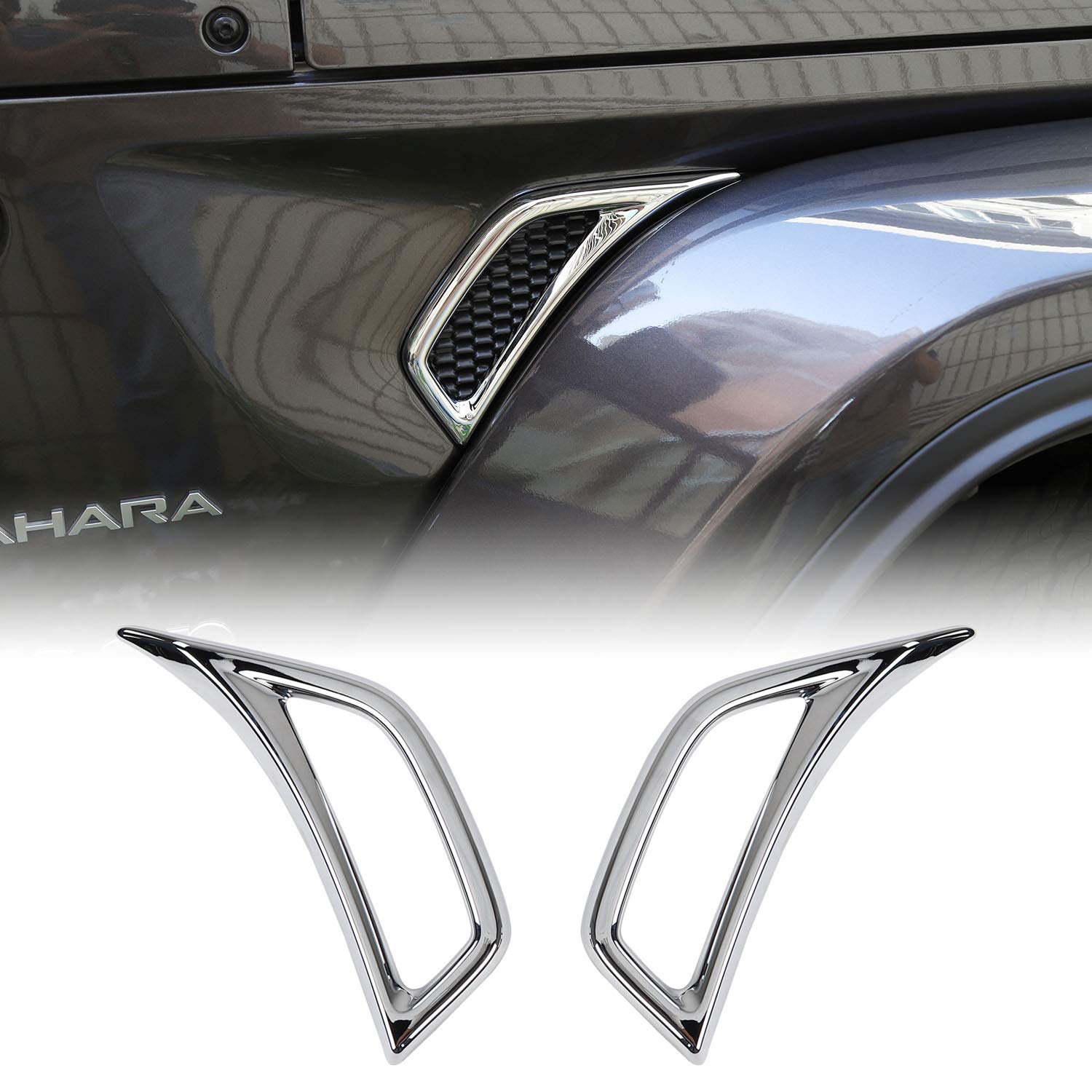 JeCar Chrome Fender Vent Cover Trim for 2018-2023 Jeep Wrangler JL JLU Sport Sahara Rubicon Willys & Unlimited & Gladiator JT - Durable Exterior Accessories for Off-Road & Street Driving