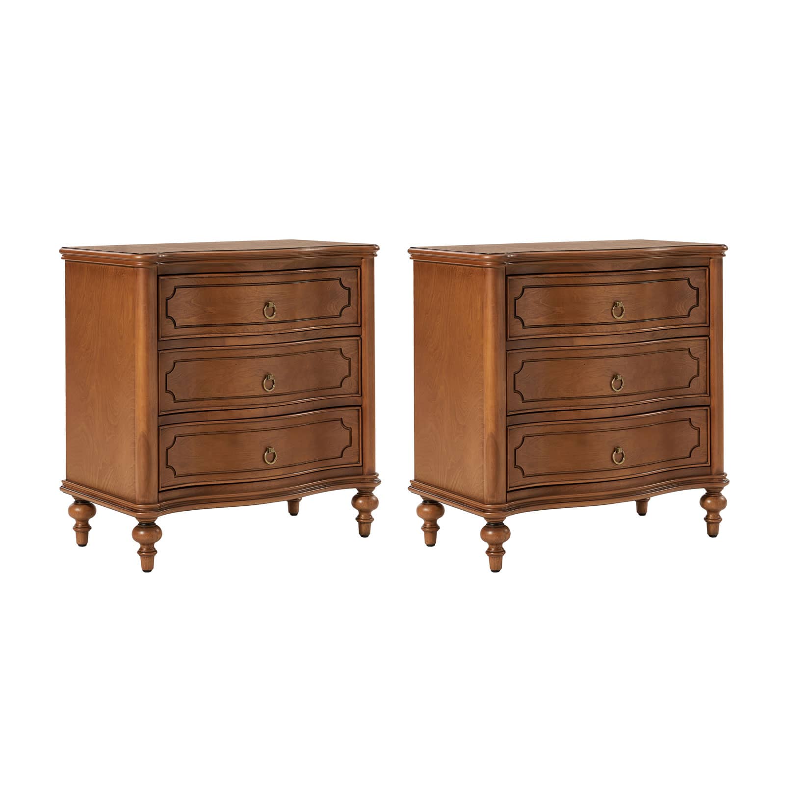 Bernhard 3 Drawer Traditional Nightstand with USB Outlets - Solid Wood Bedside Table for Bedroom, Living Room & Office - Charging Station & Storage Cabinet