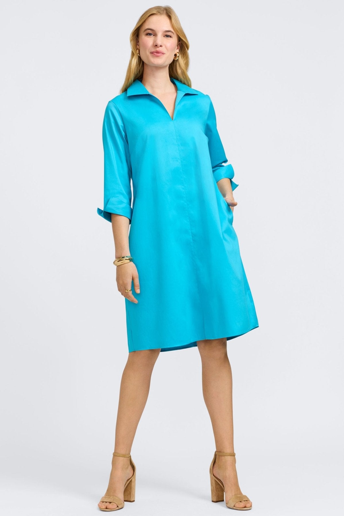 Agnes Stretch Matte Sateen 3/4 Sleeve Wrap Dress for Women - Elegant Office Wear & Cocktail Party Outfit