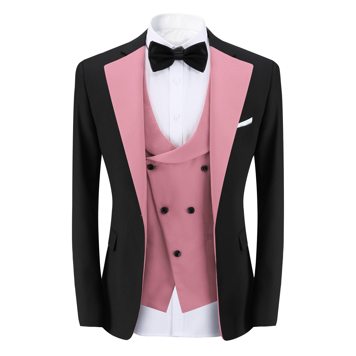 Stylish Men's 3-Piece Pink Color Block Suit Set with Single Button - Perfect for Weddings, Prom, Business Meetings & Formal Events
