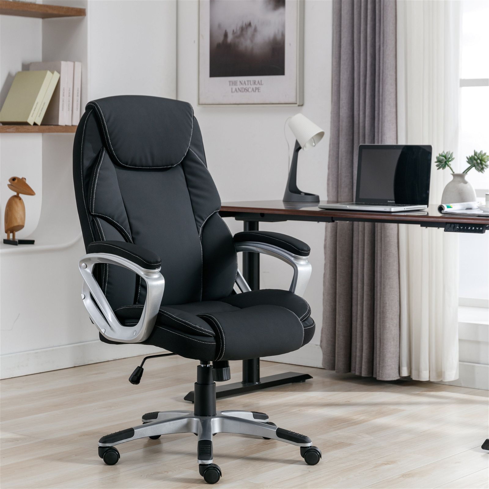 Tauris Legacy Ergonomic Office Chair with Padded Fixed Armrests - Black | Comfortable Support for Long Work Hours, Home Office & Gaming Setup
