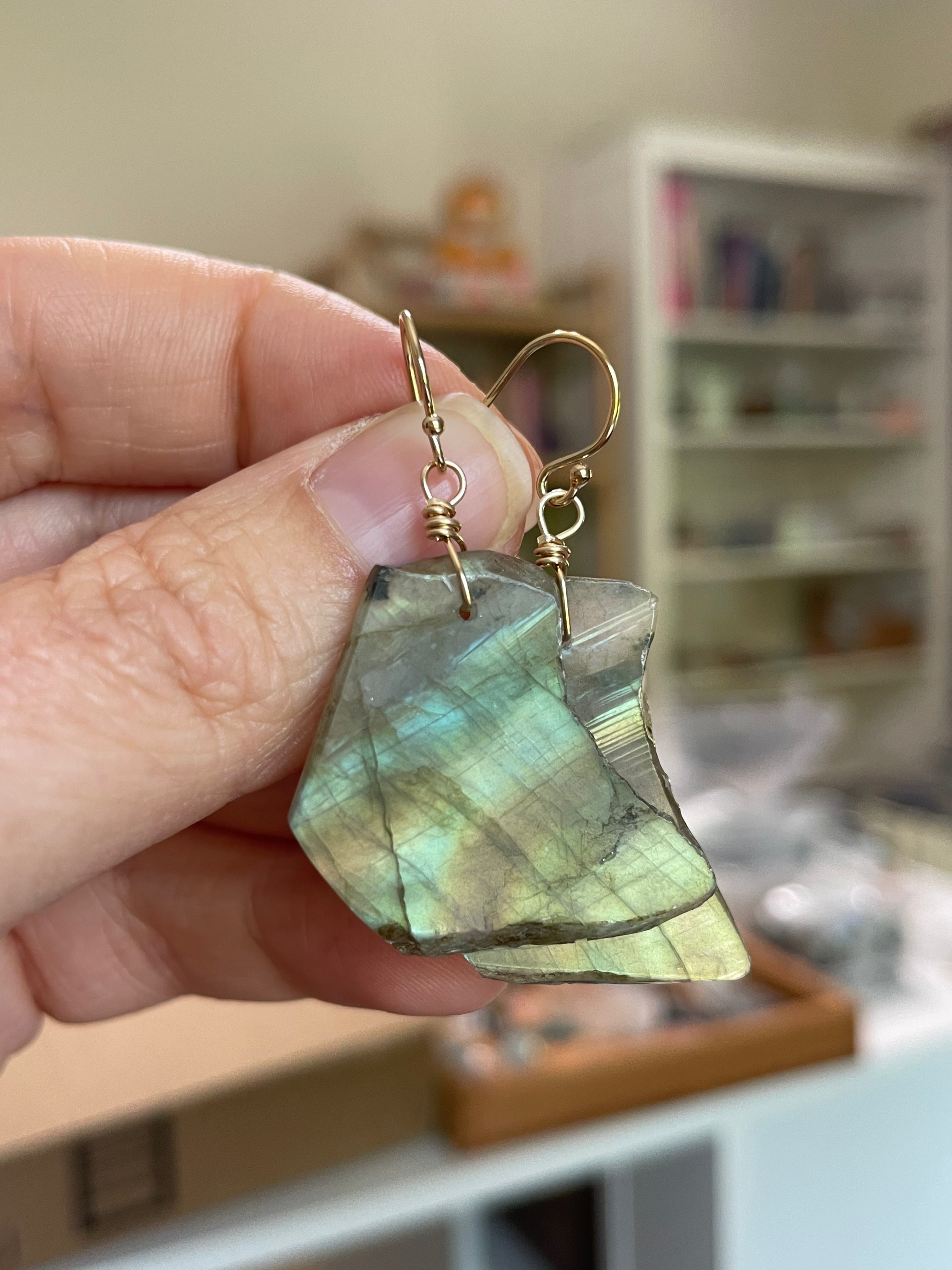 Gold Labradorite Dangle Drop Crystal Earrings for Women - Elegant Bohemian Jewelry for Party, Wedding & Special Occasions