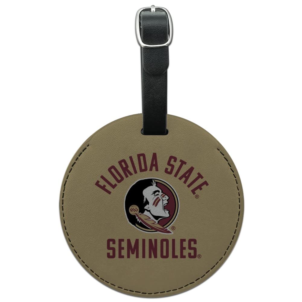 Florida State Seminoles Round Leather Luggage Tag - Personalized Suitcase ID Tag for Travel, Carry-On Bags & Backpacks - Perfect for College Fans, Alumni & Sports Enthusiasts