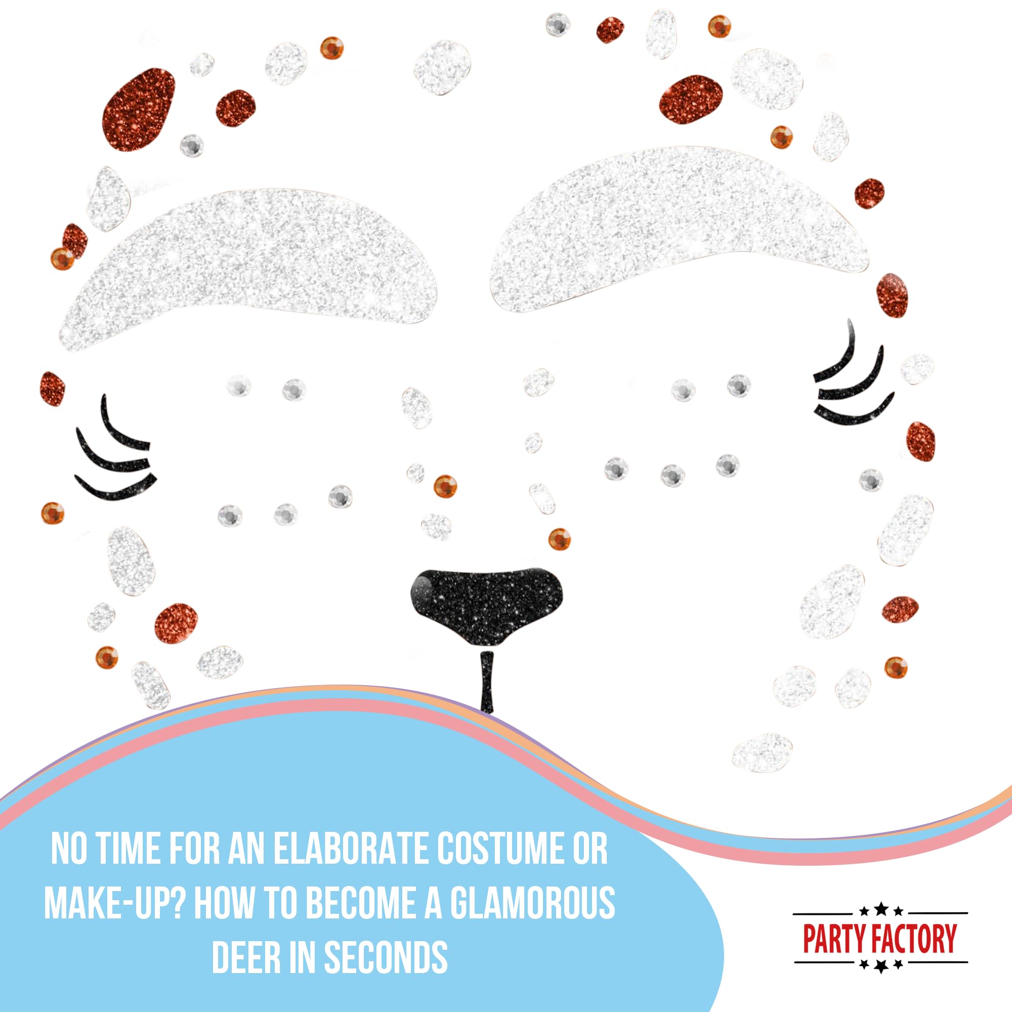Glitter Deer Face Tattoos - Temporary Face Stickers for Halloween, Carnival & Theme Parties - Safe for Kids & Adults - Perfect for Costume Parties, Festivals & Cosplay Events