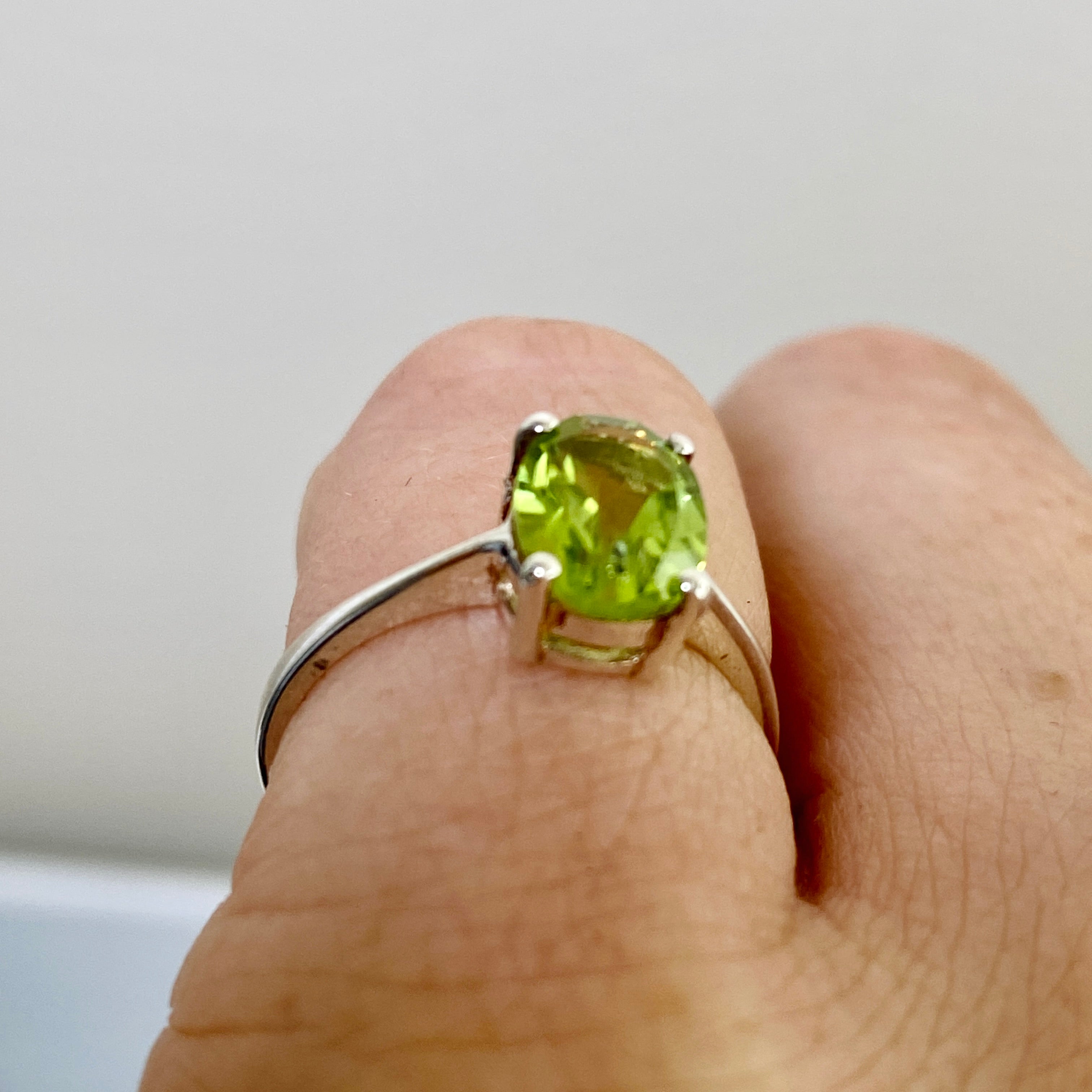 Peridot Oval Faceted Ring Size 5.5 - Dainty Green Gemstone Jewelry for Women, Perfect for Engagement, Wedding & Everyday Wear - PRGJ631