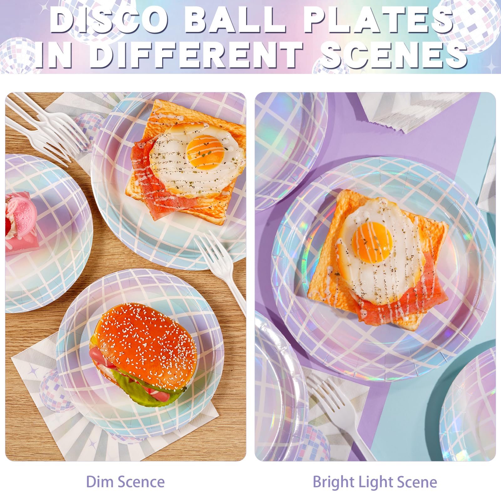 96 Pcs Disco Party Supplies Set - Disco Ball Plates, Napkins & Forks for 70s Themed Party Decorations | Perfect for Wedding, Birthday, Anniversary Celebrations | Great for Disco Nights, Dance Parties & Retro Events