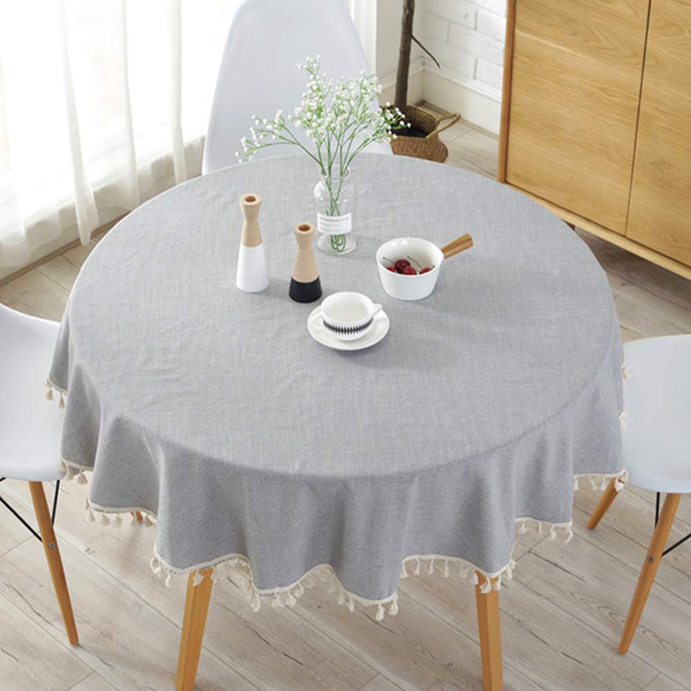 Premium Round Linen Tablecloth 39 Inch - Wrinkle-Free Farmhouse Dining Table Cover with Tassels for Kitchen, Indoor & Outdoor Use - Light Grey Home Decor for Dinner Parties, Picnics, and Seasonal Celebrations