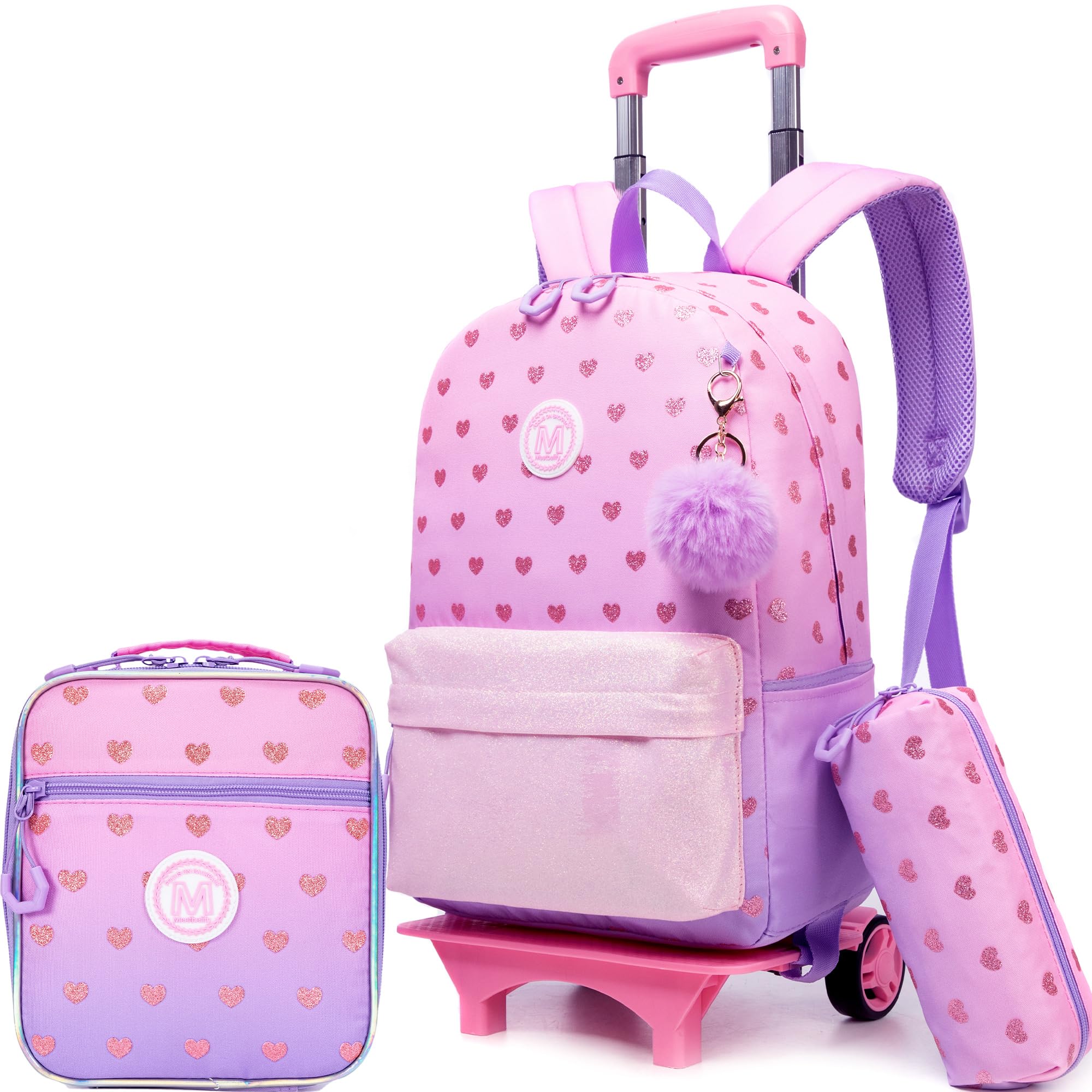 Meetbelify Rolling Backpack for Girls - Wheeled School Backpack for Elementary & Teen Students, Travel Carry-On Luggage Suitcase (Ages 8-10) - Perfect for School, Travel & Daily Commute