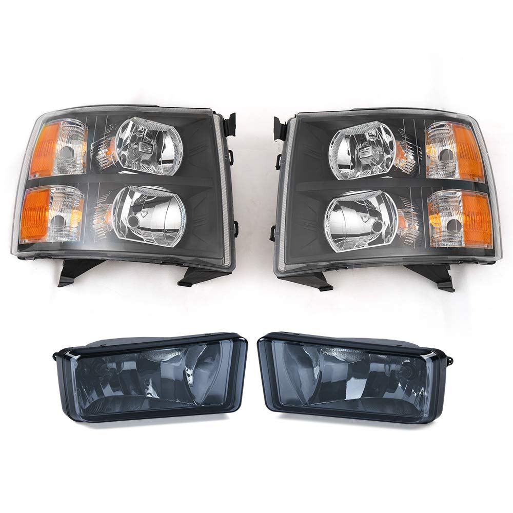 4Pcs Black Headlight Set for Chevy Silverado 1500/2500/3500 - Fog Lights Included, Perfect for Night Driving