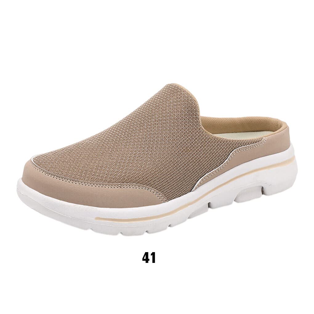 SUDNJIALQ Women's Casual Mesh Slide Sandals - Breathable Summer Slippers for Indoor/Outdoor Wear, Travel & Beach - Khaki, Size 41 - Perfect for Poolside, Vacation & Lounge Comfort